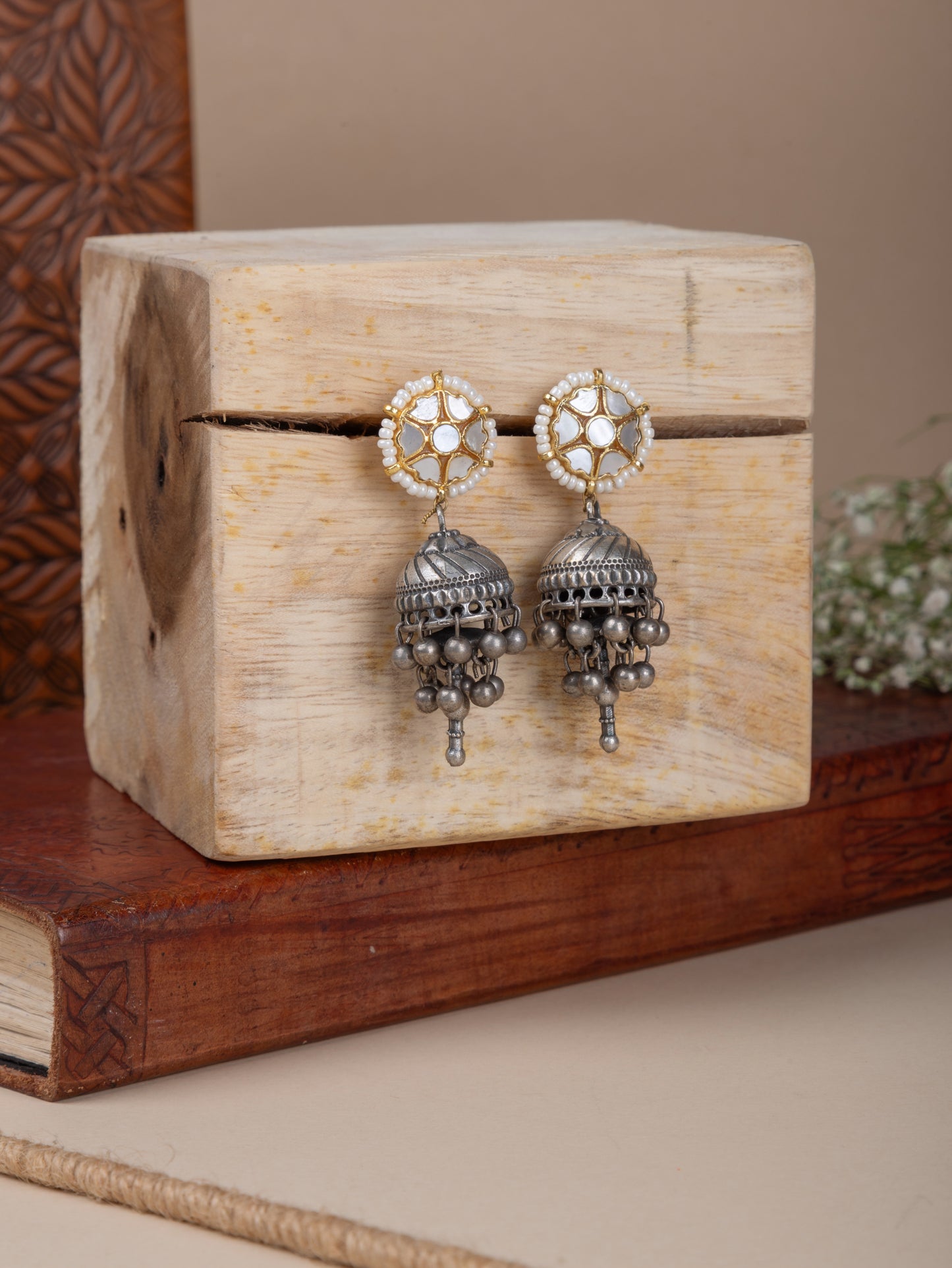 Mother of pearl kundan jhumka