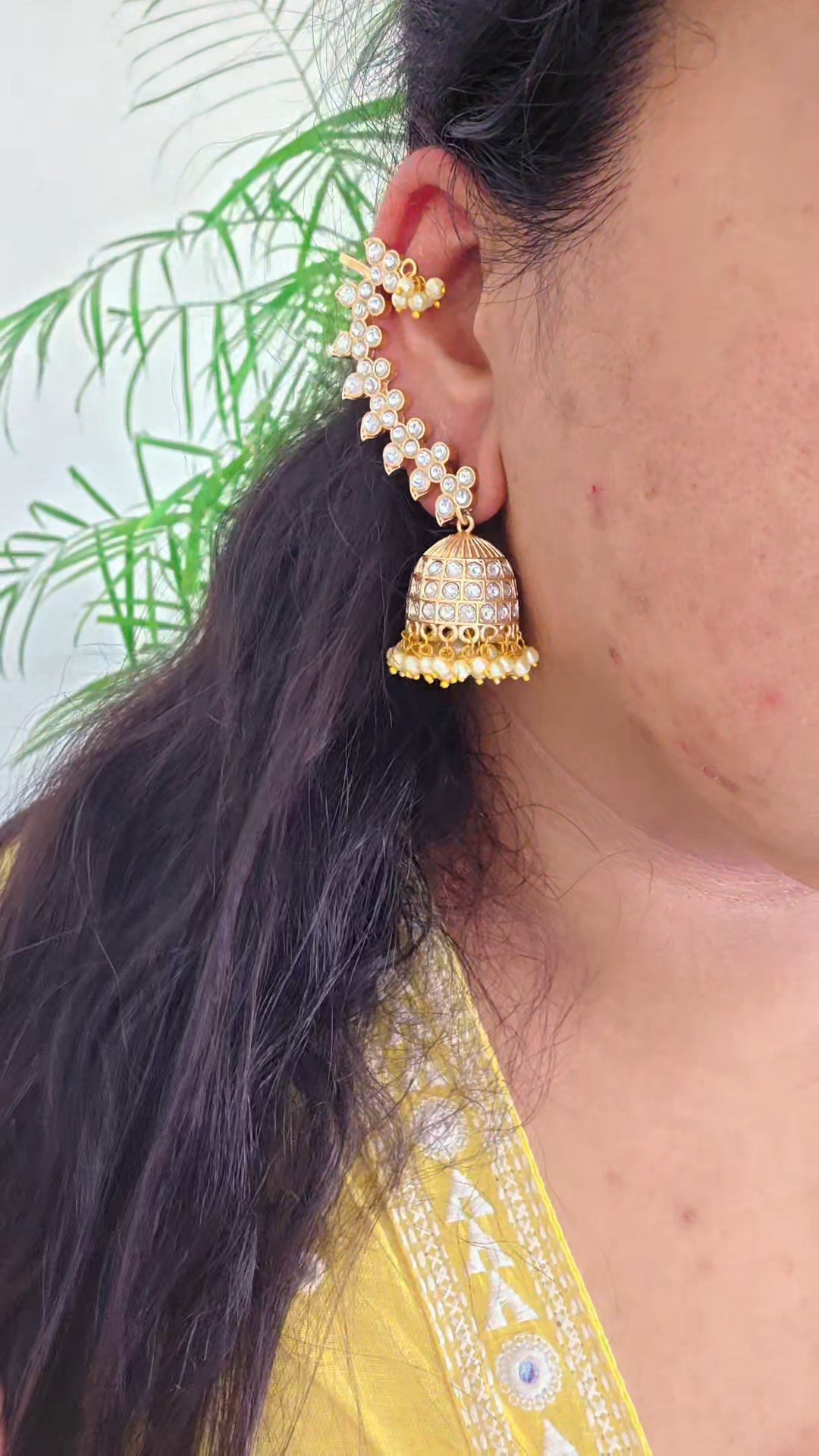 Peony Gold jhumka earcuffs