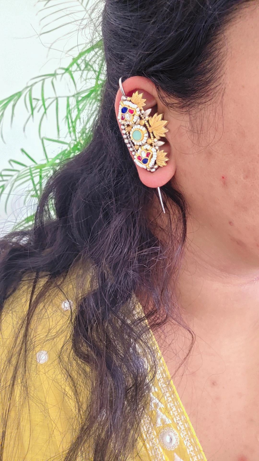 Ketki Needle kundan leaf earcuffs