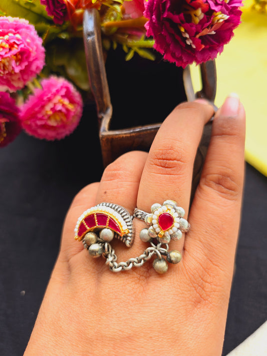 Pakhi Pachi kundan moon ring