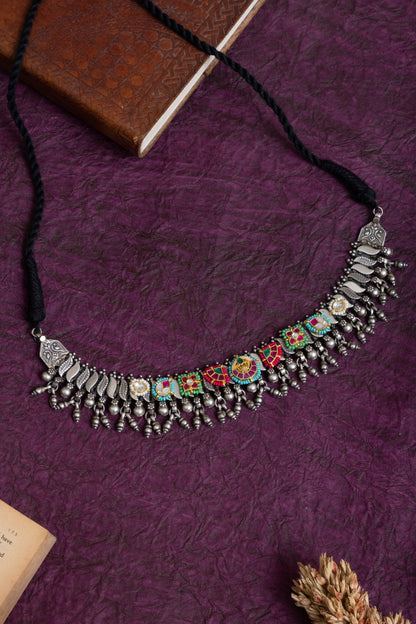 Sampati antique silver hanging fusion pachi kundan choker