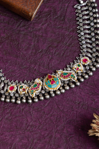 Jhansi antique silver fusion pachi kundan choker