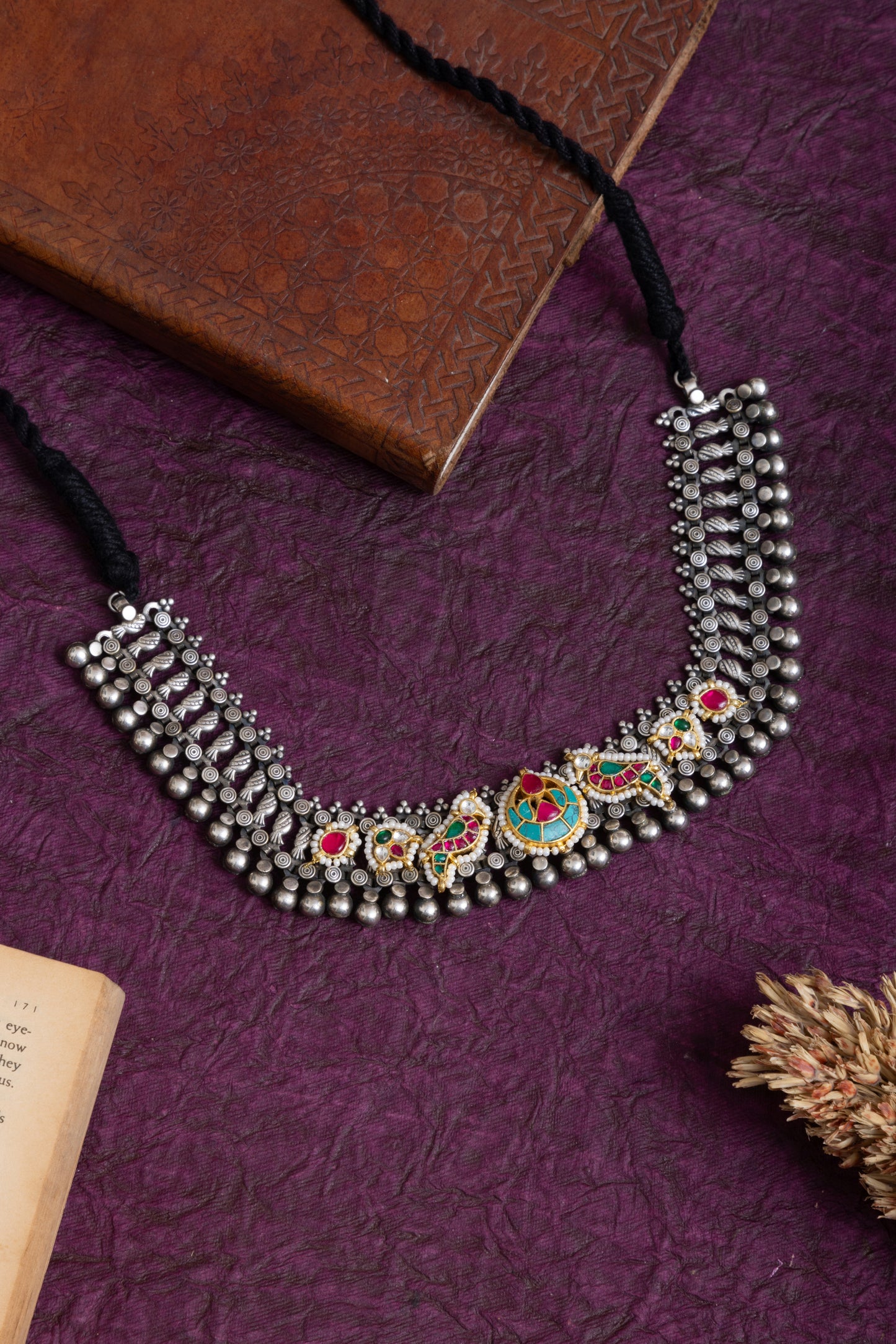 Jhansi antique silver fusion pachi kundan choker