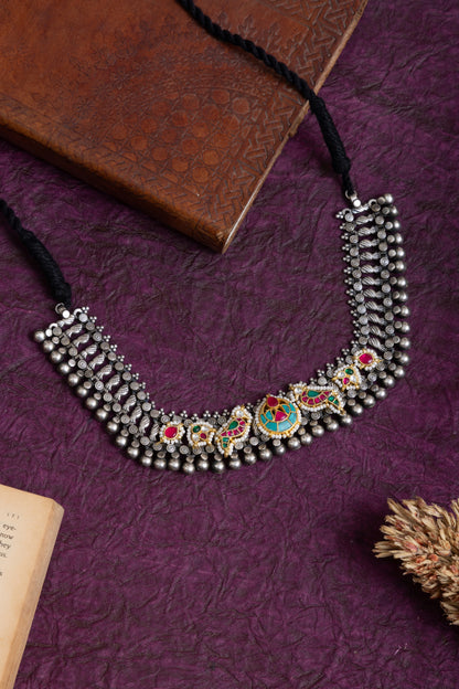 Jhansi antique silver fusion pachi kundan choker