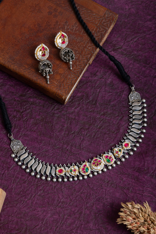 Sripada antique silver pachi kundan choker & jhumki