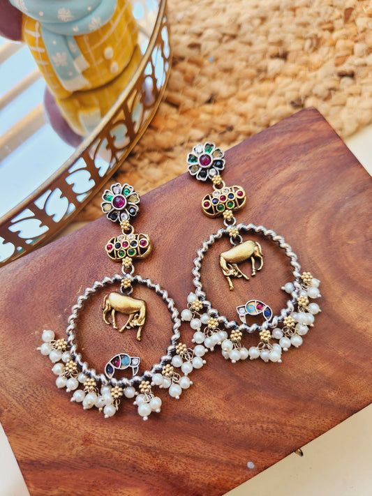 Fusion dual tone deer earrings