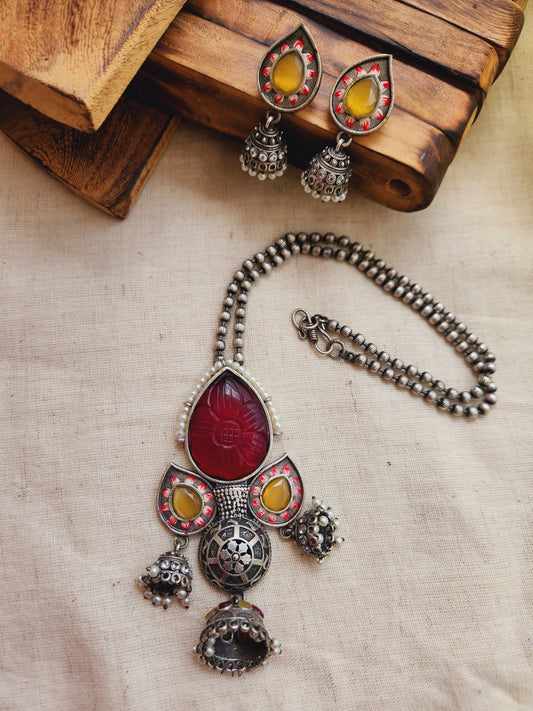 Moh 3 jhumki necklace set