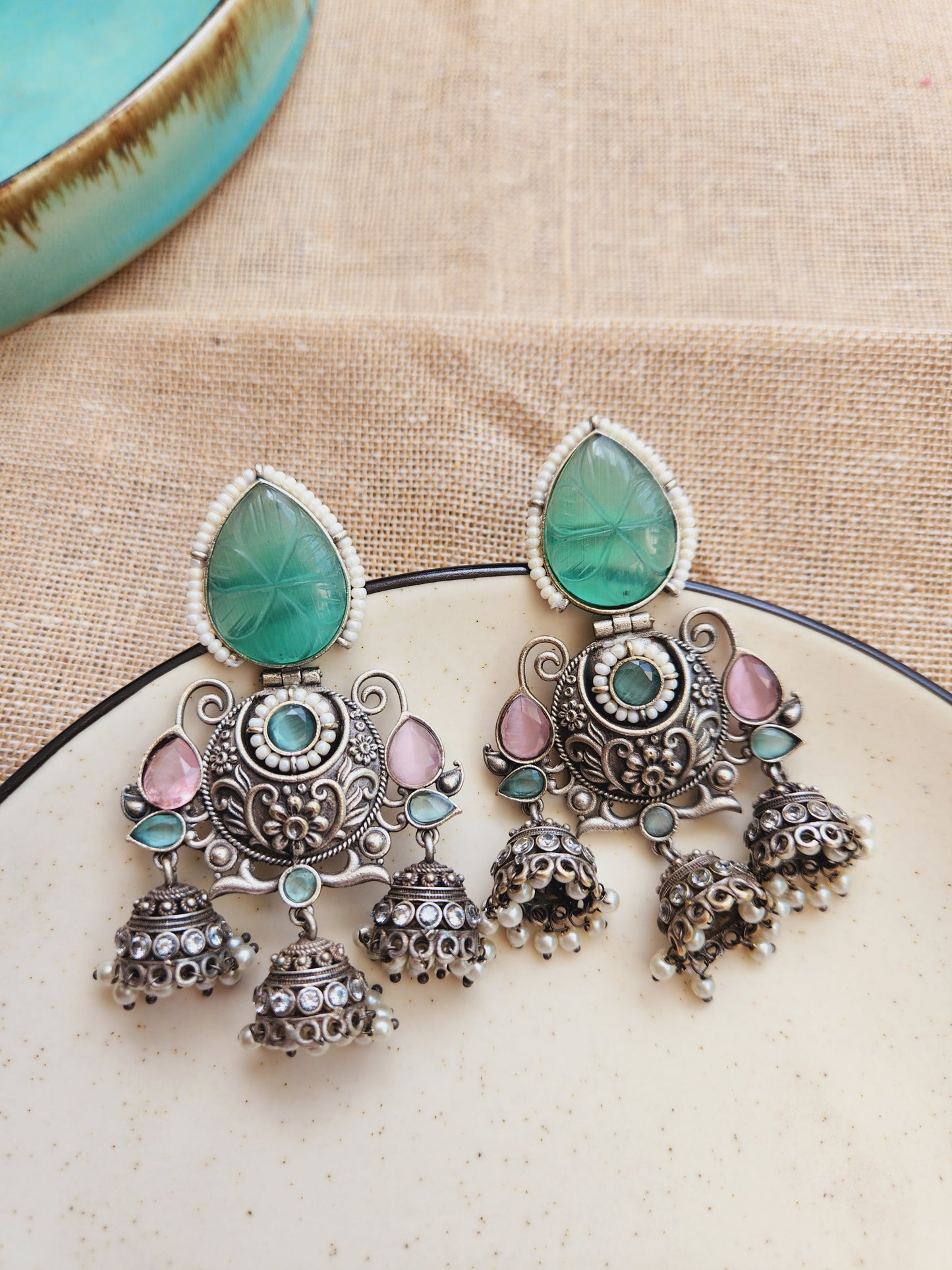 Moh three jhumki earrings