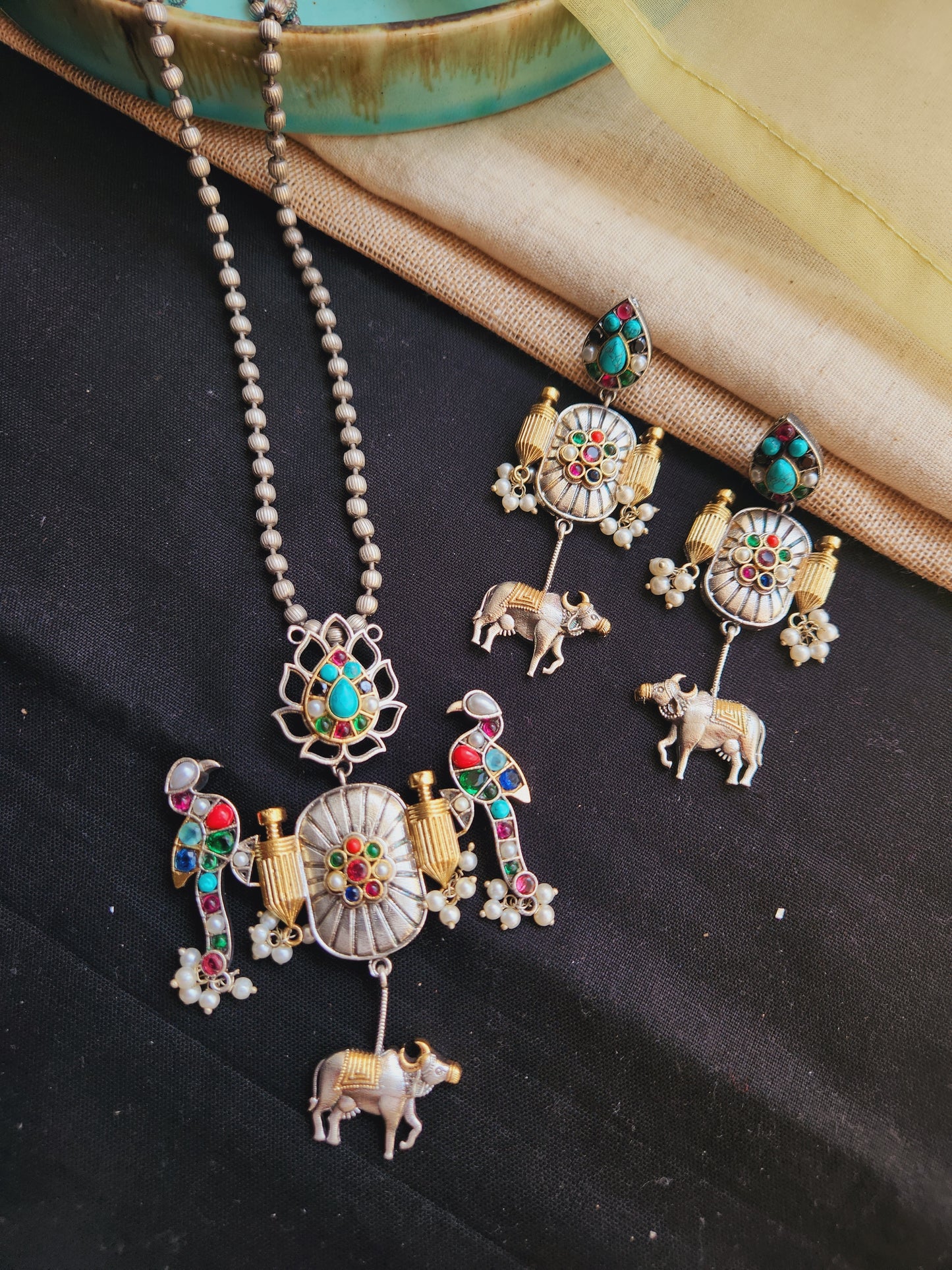 Fusion nandi peacock necklace