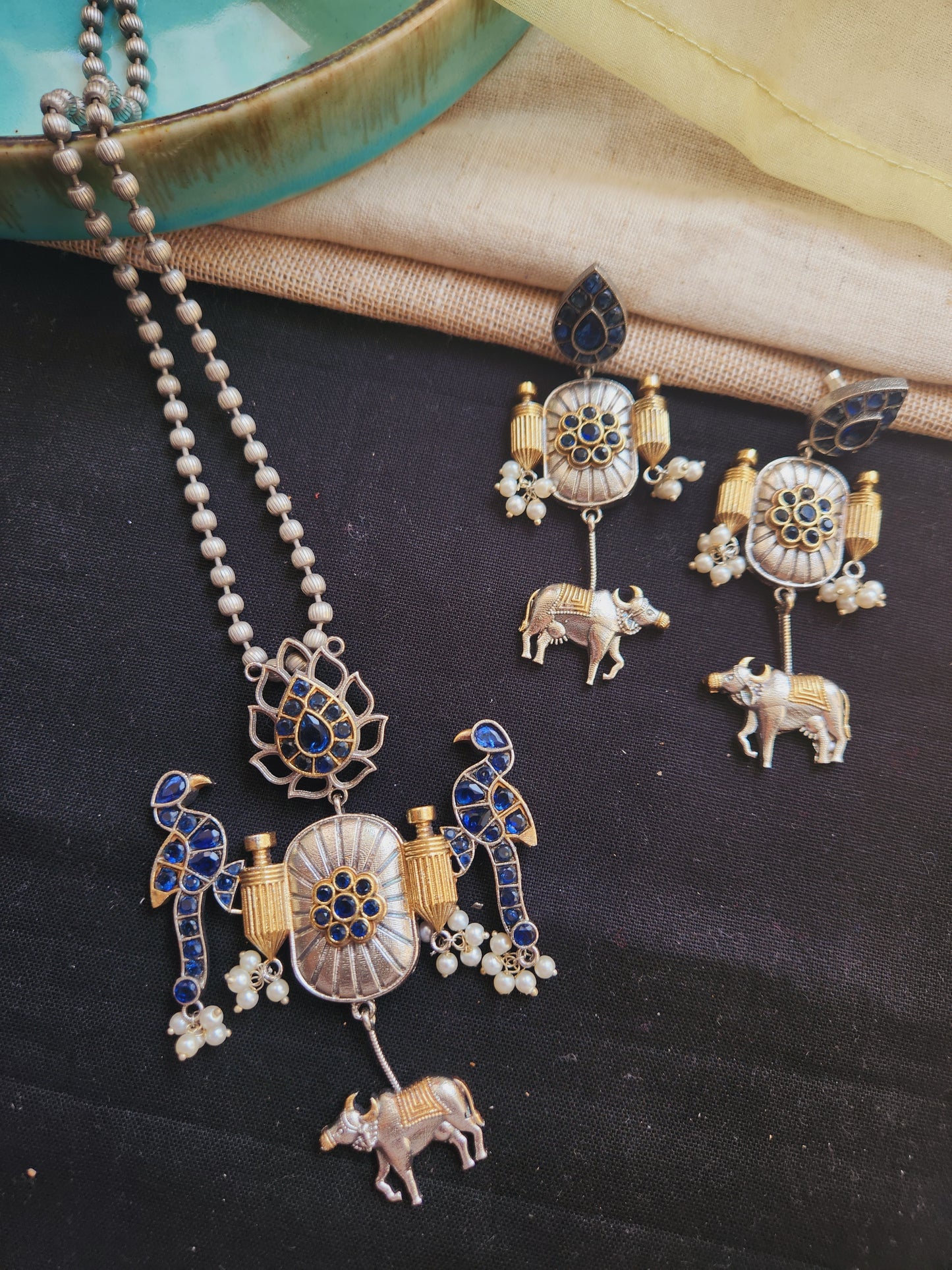 Fusion nandi peacock necklace