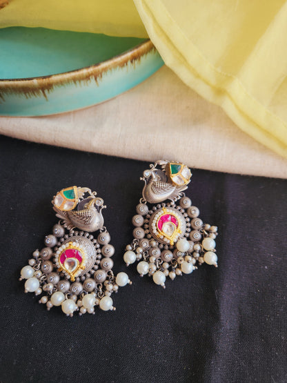 Suvarna Pachi kundan bird chandbali