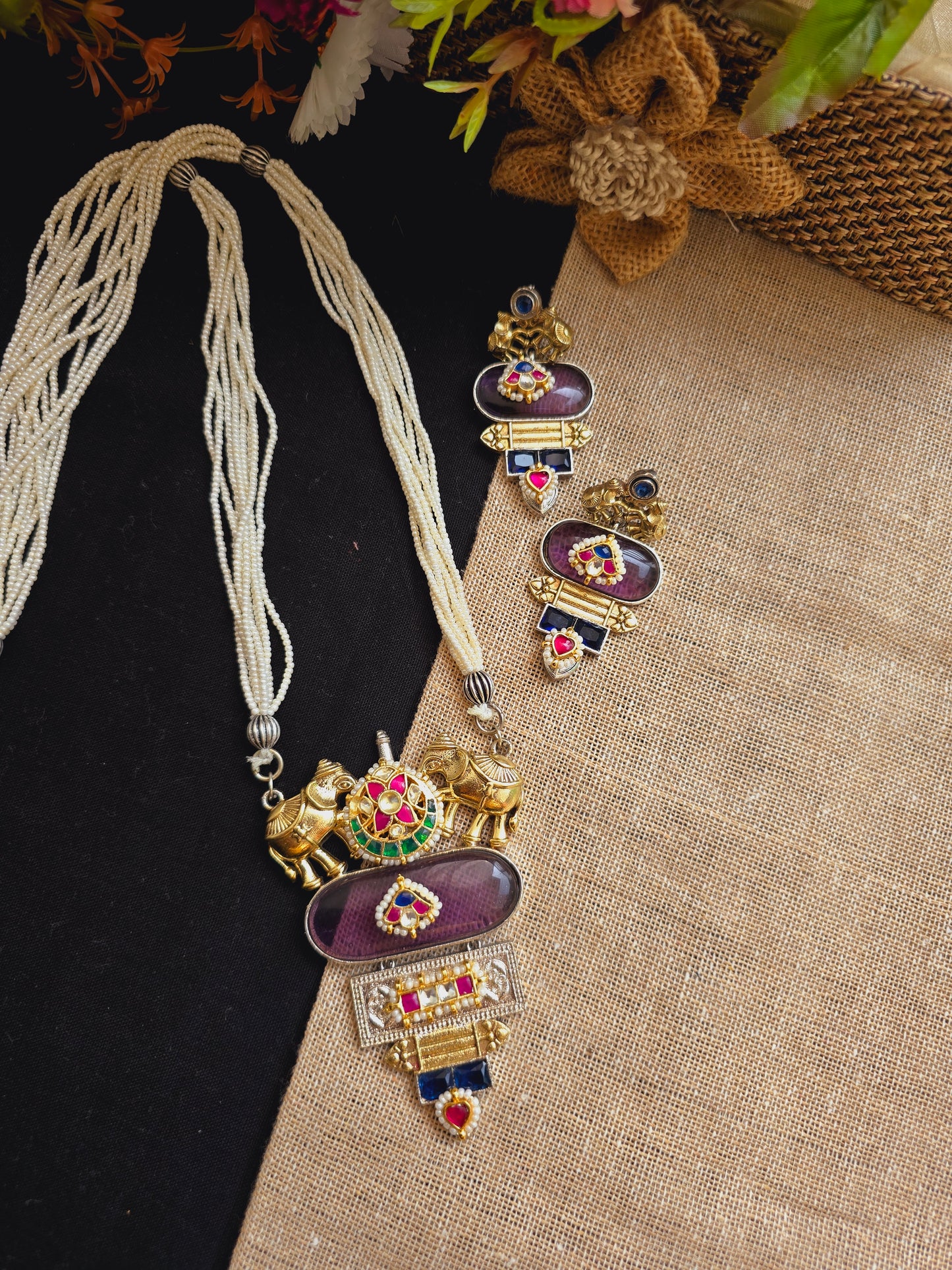 elephant pachi kundan necklace pearl mala