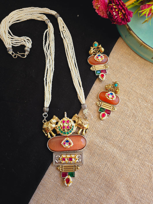 elephant pachi kundan necklace pearl mala