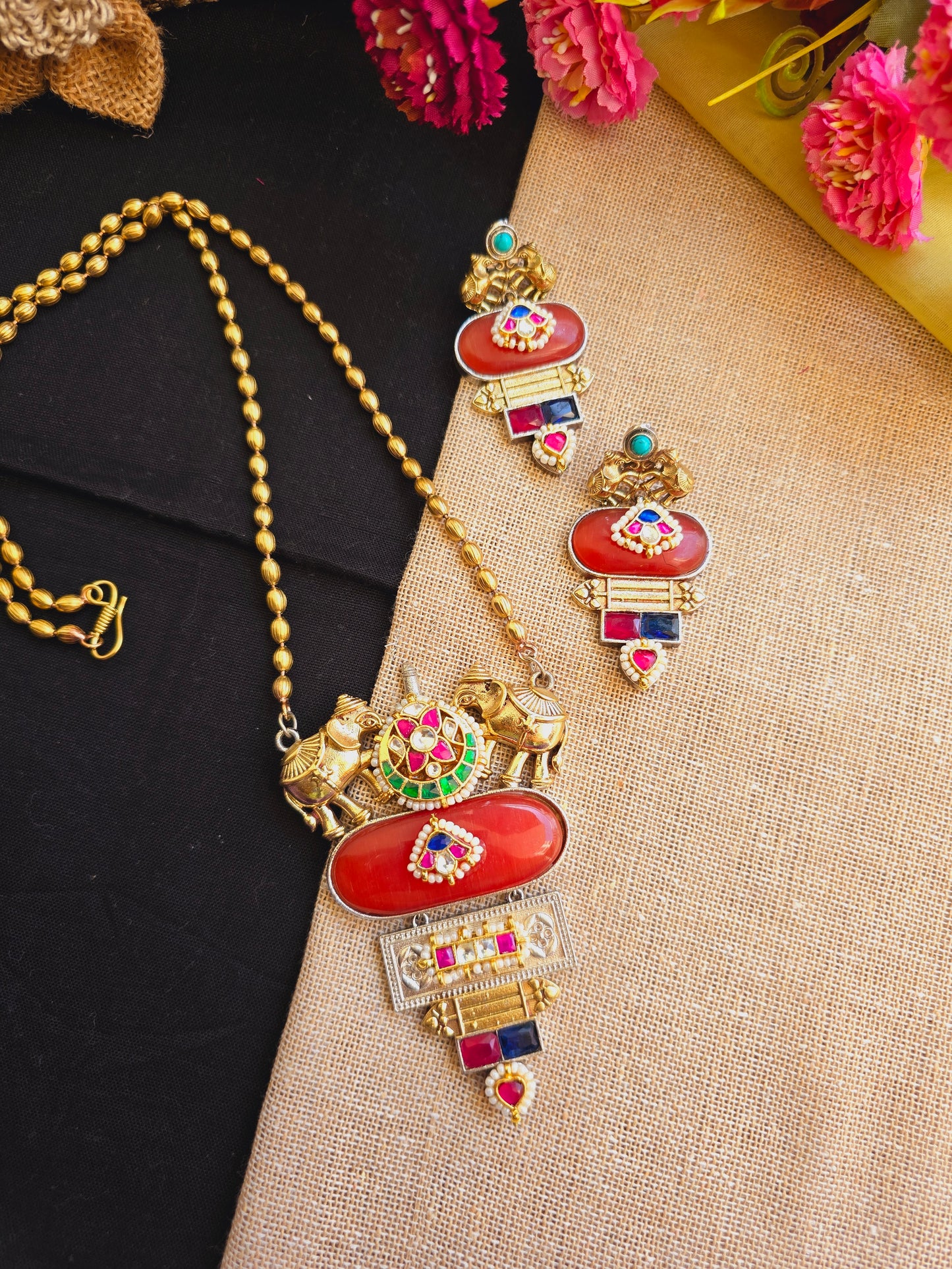 Elephant pachi kundan necklace gold chain