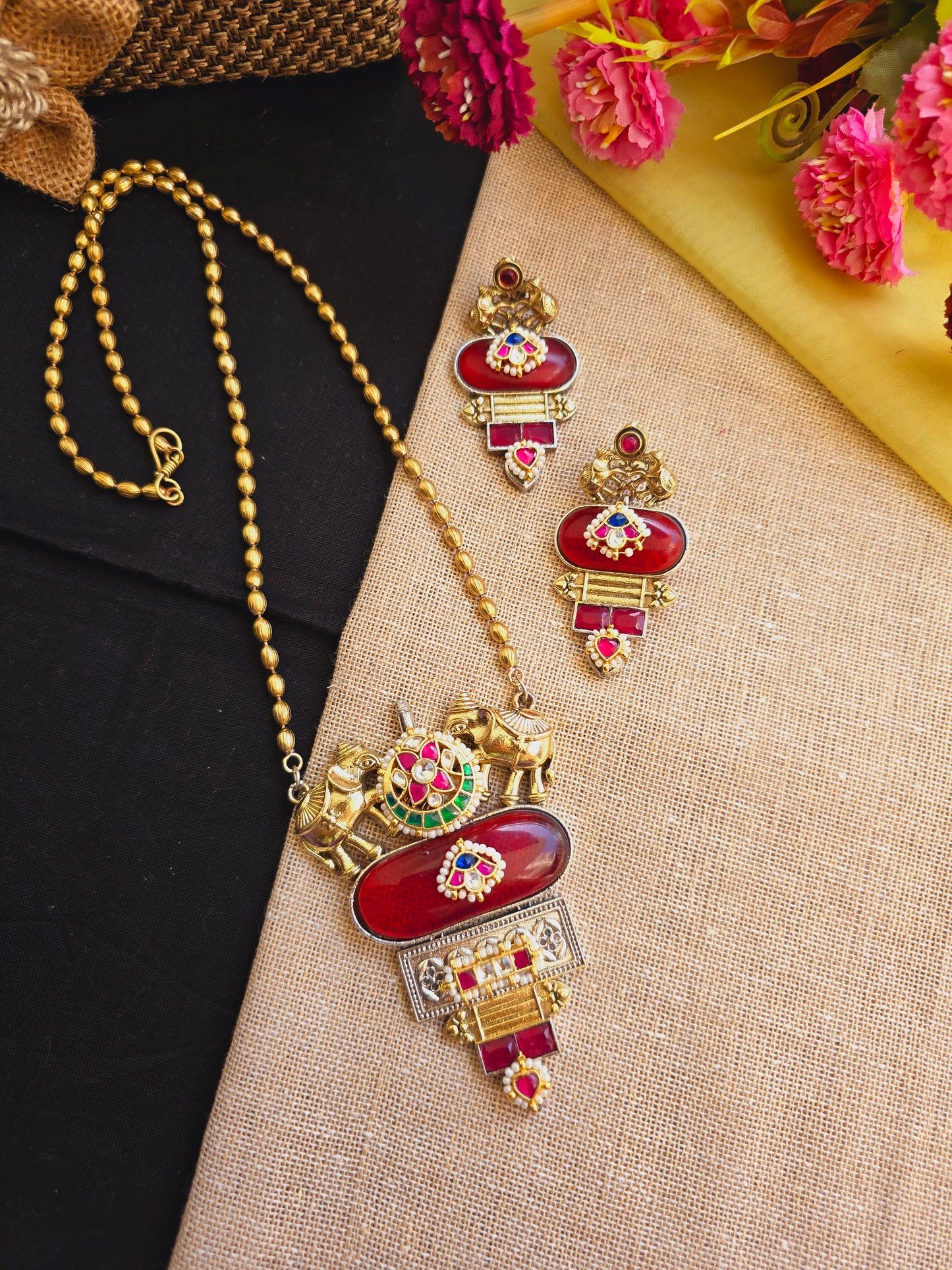 Elephant pachi kundan necklace gold chain