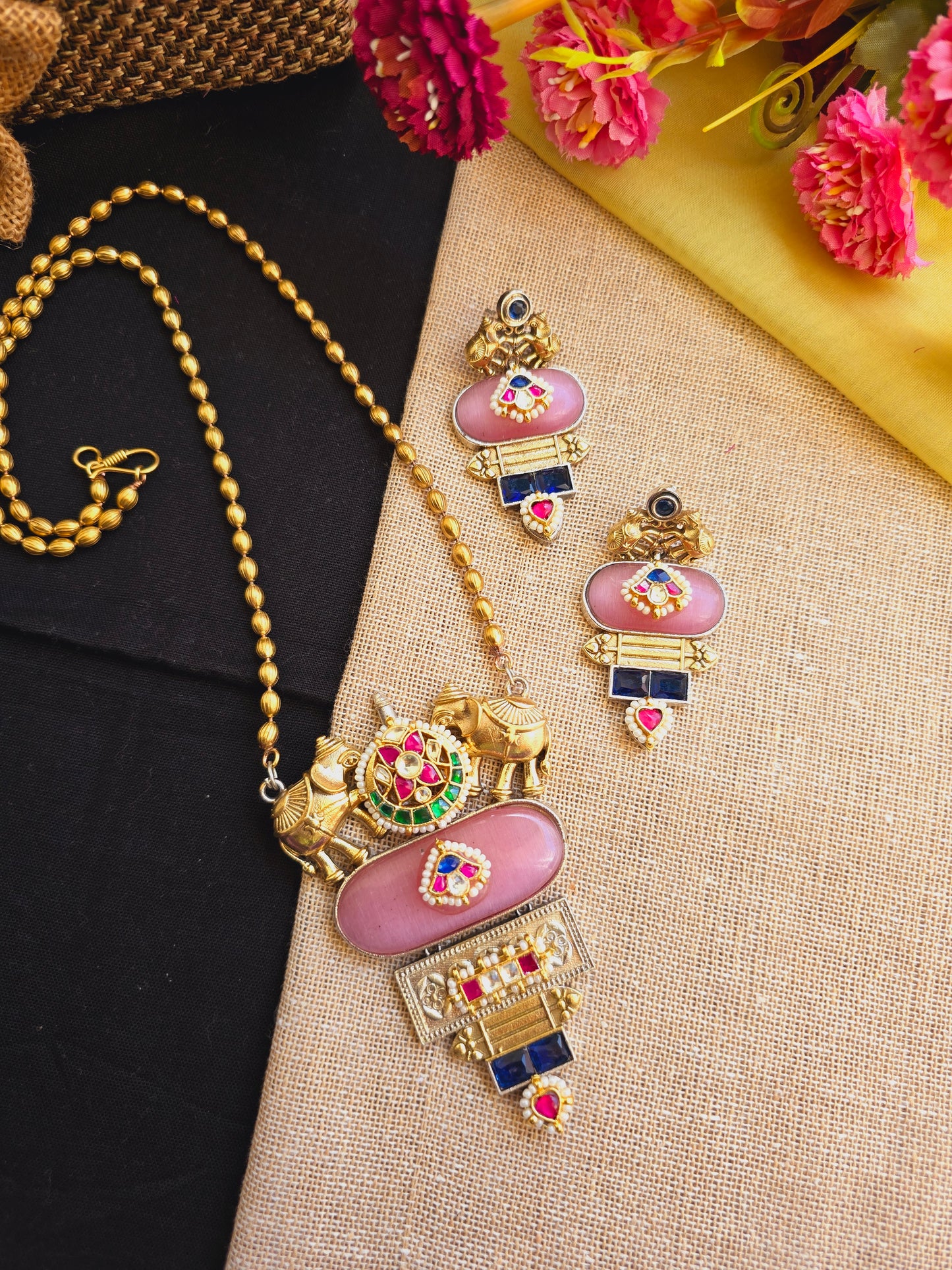 Elephant pachi kundan necklace gold chain