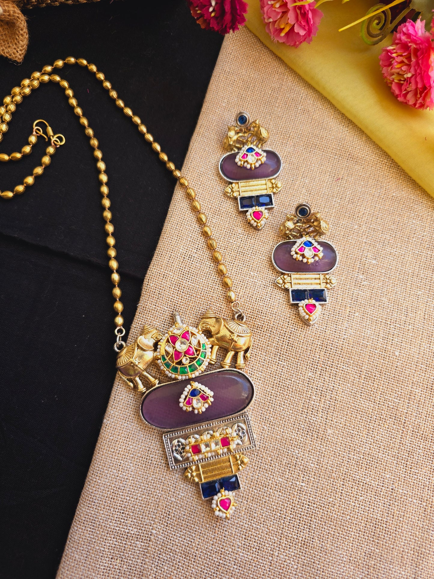 Elephant pachi kundan necklace gold chain