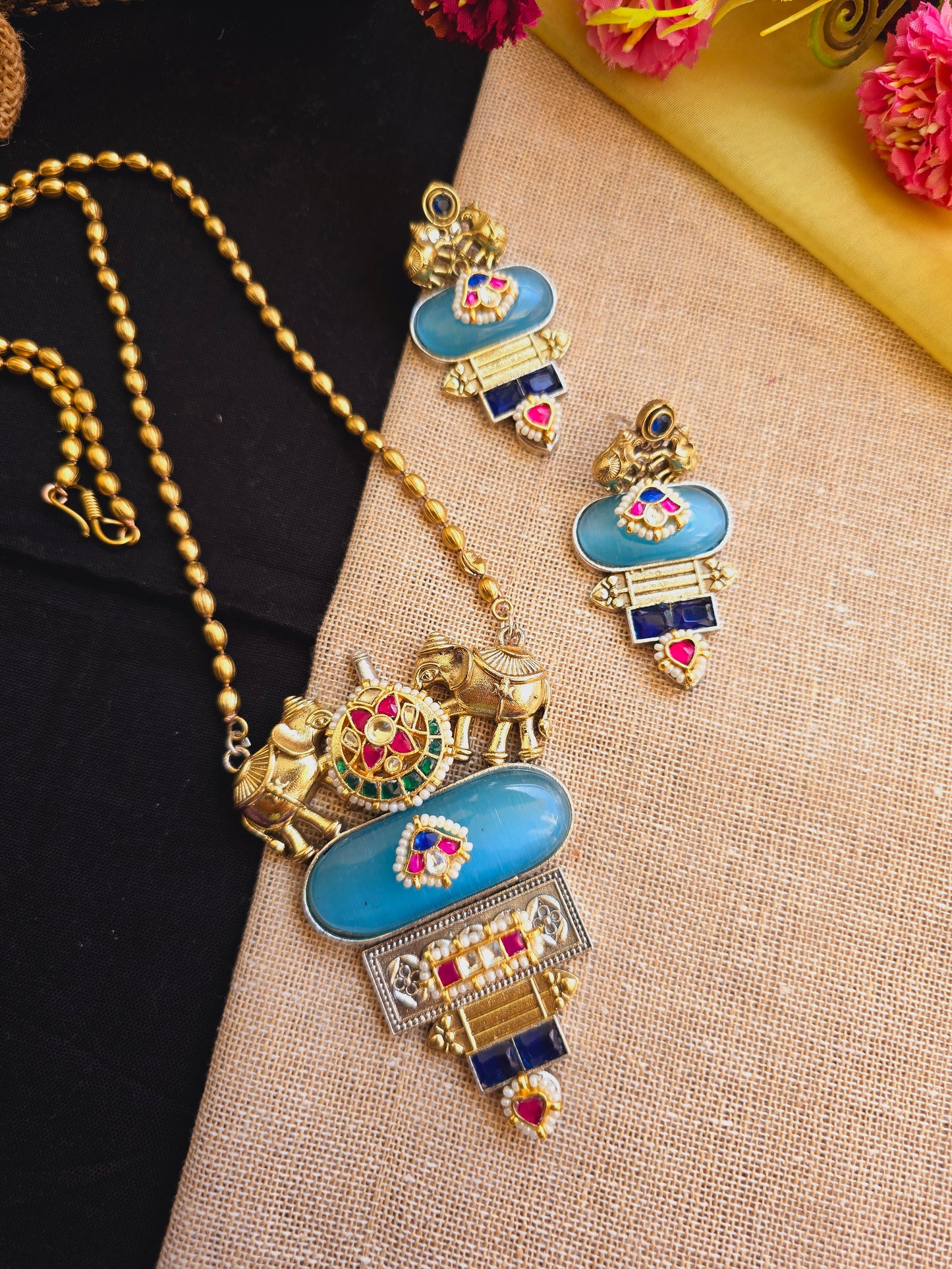 Elephant pachi kundan necklace gold chain