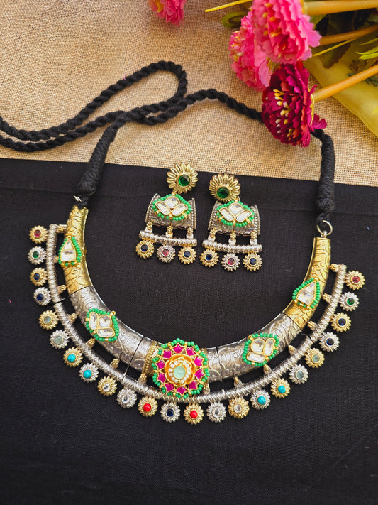 Dual tone pachi kundan hasli choker