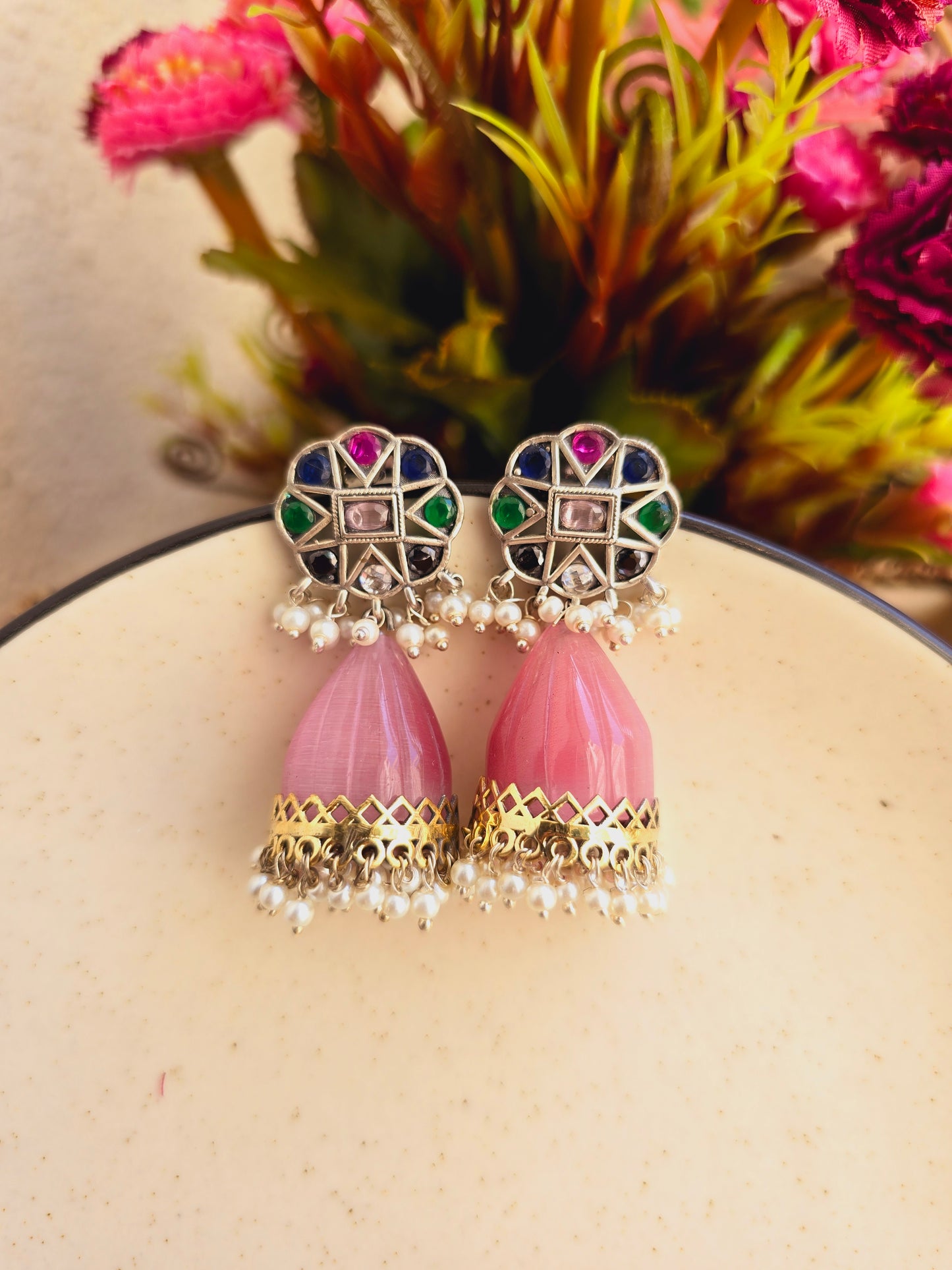 Dual tone glass jhumka