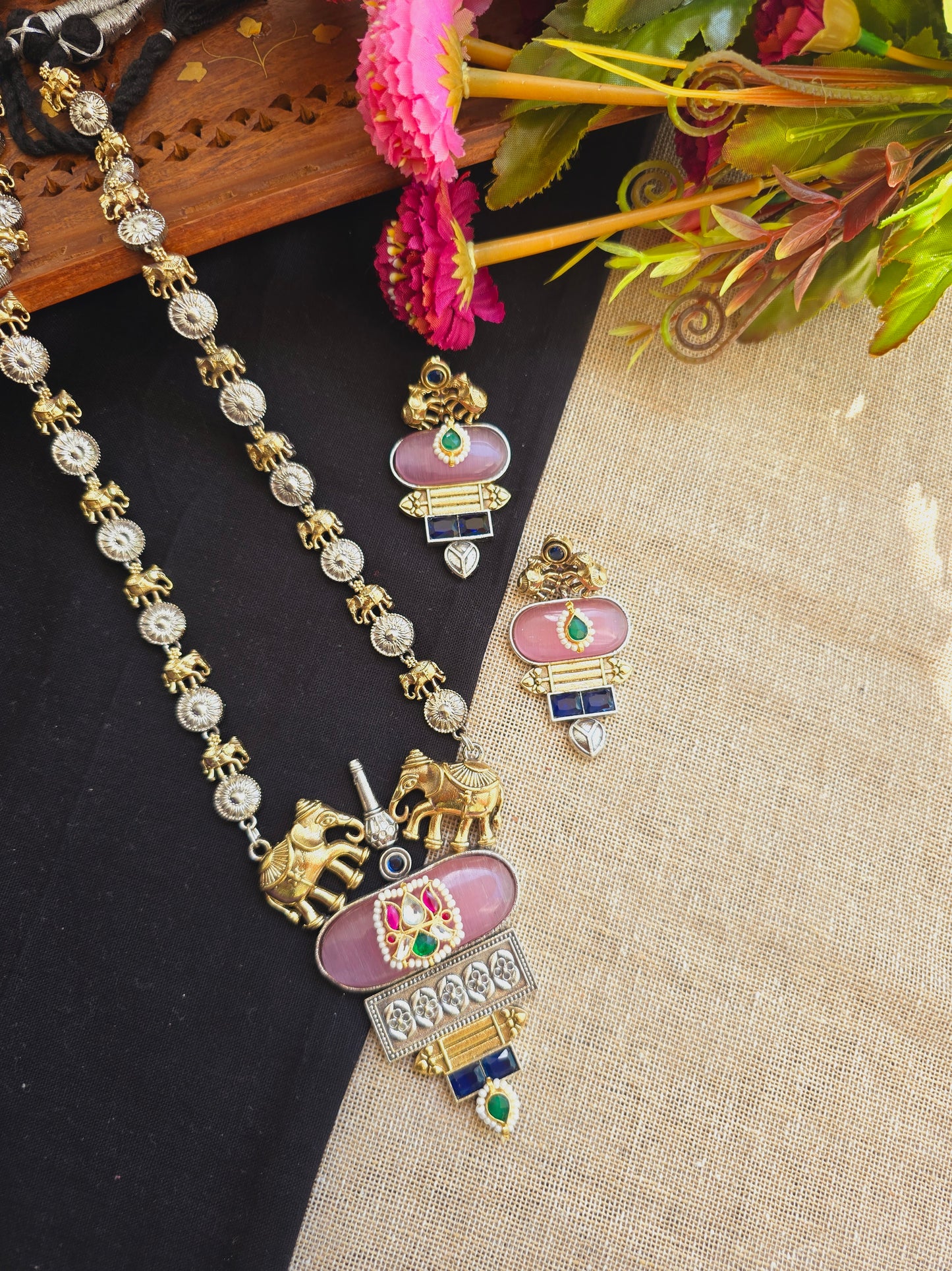 Elephant pachi kundan necklace