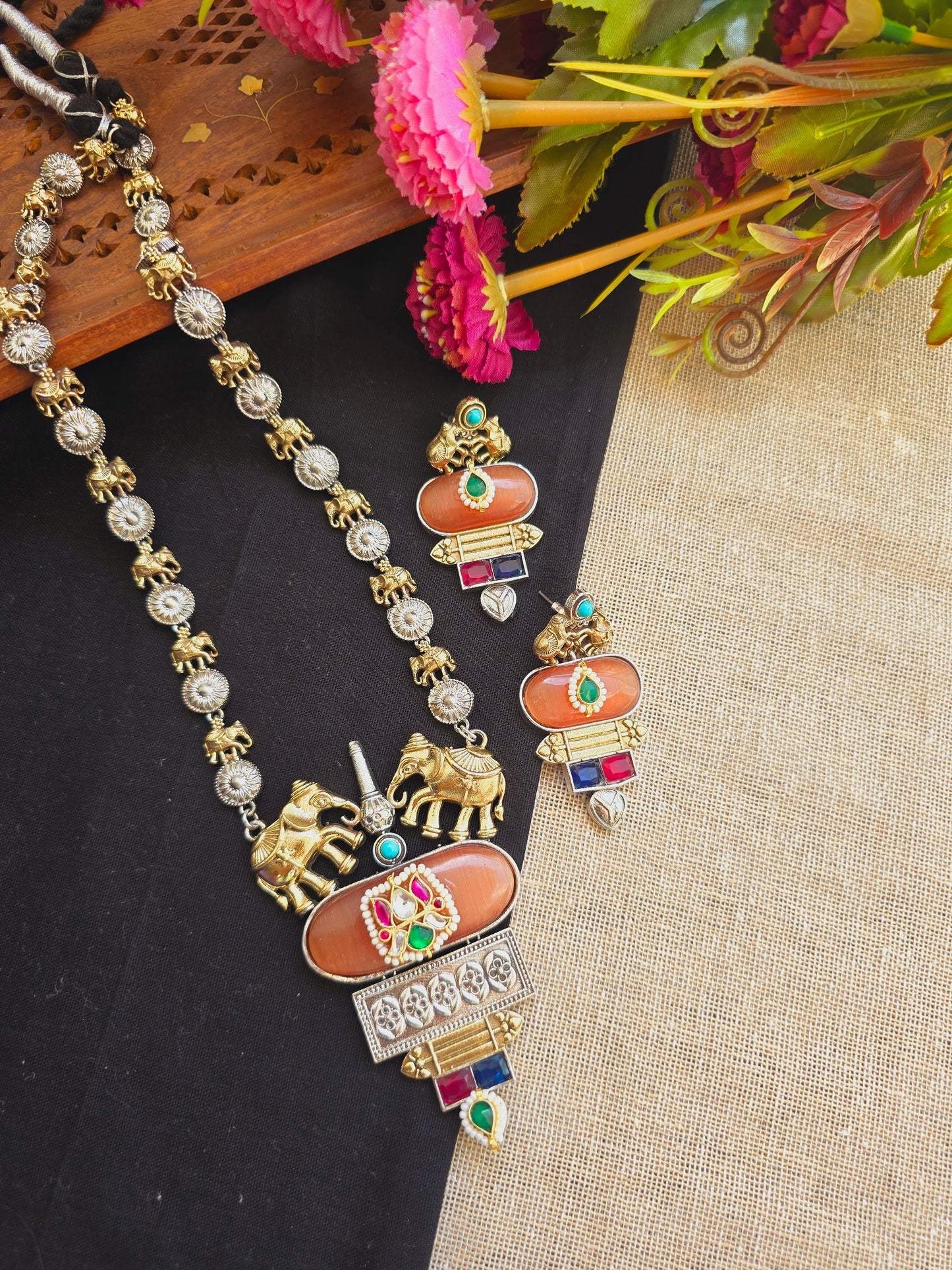 Elephant pachi kundan necklace