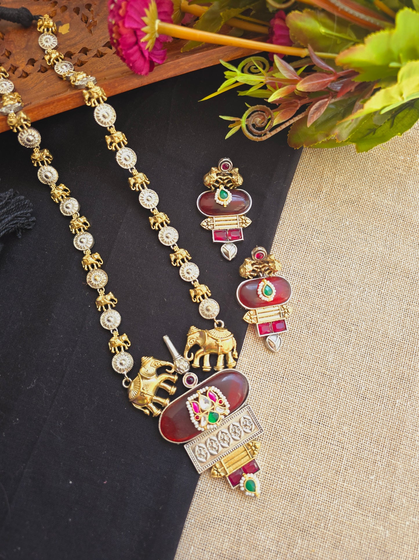 Elephant pachi kundan necklace