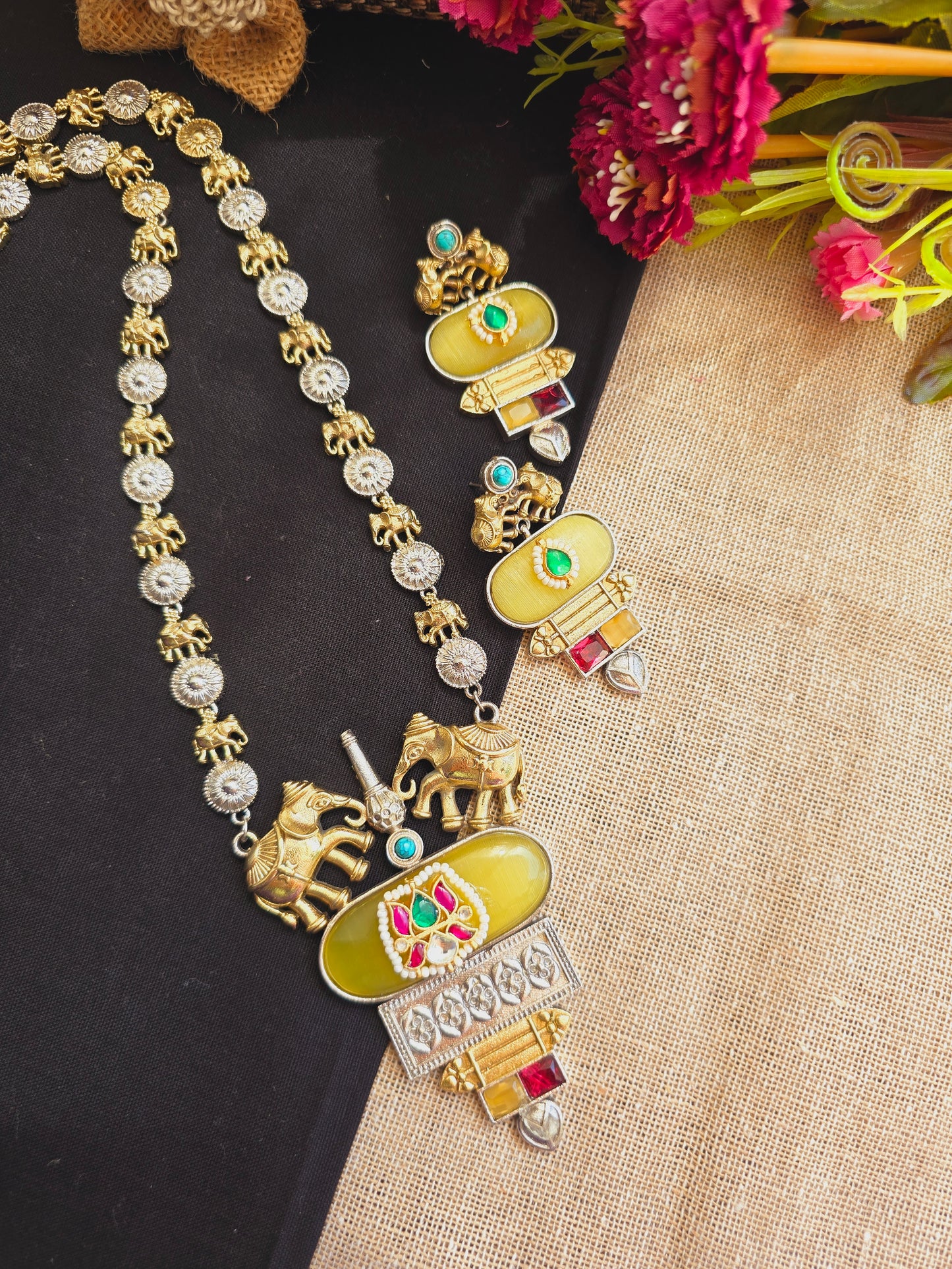 Elephant pachi kundan necklace