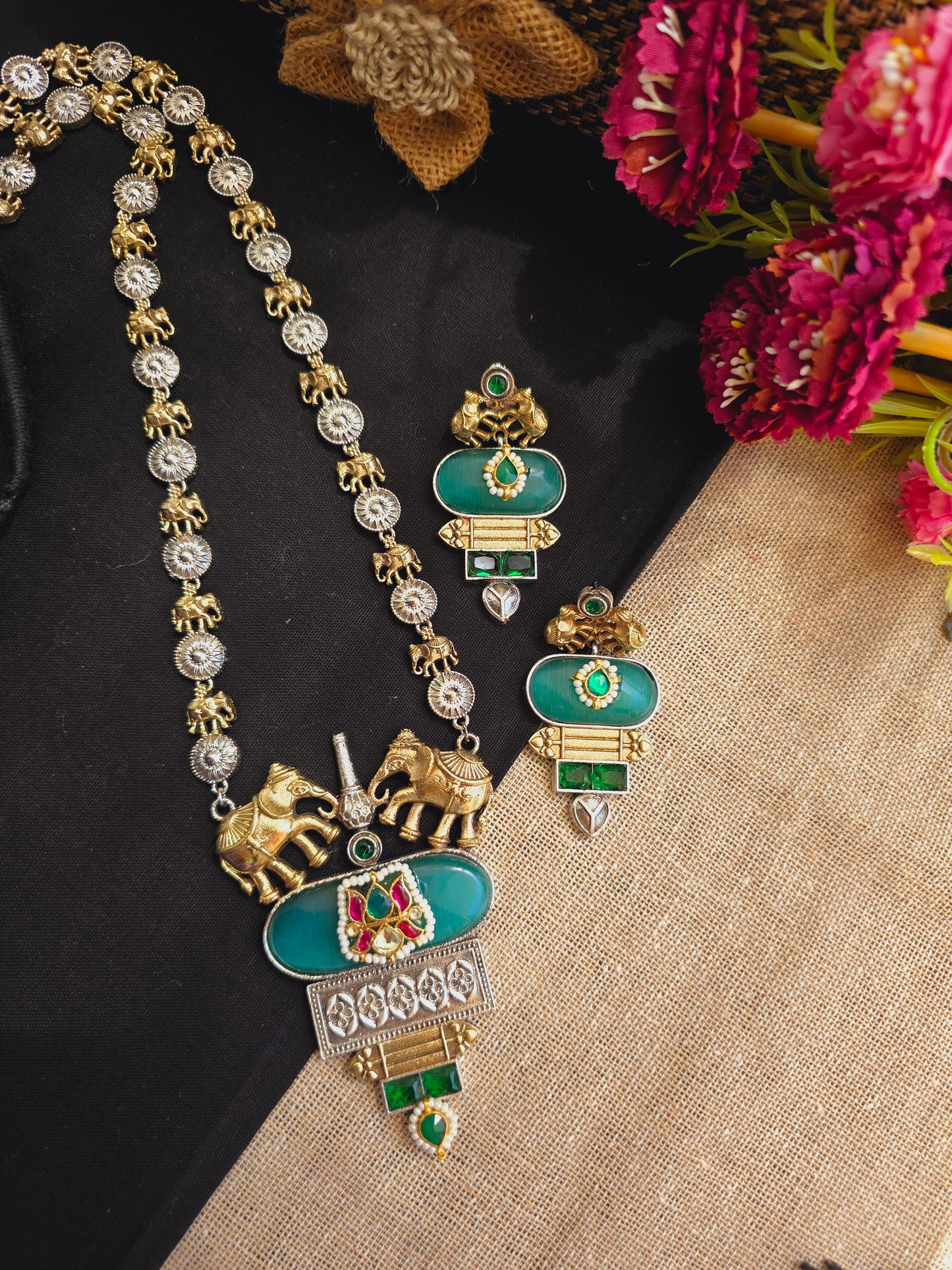 Elephant pachi kundan necklace