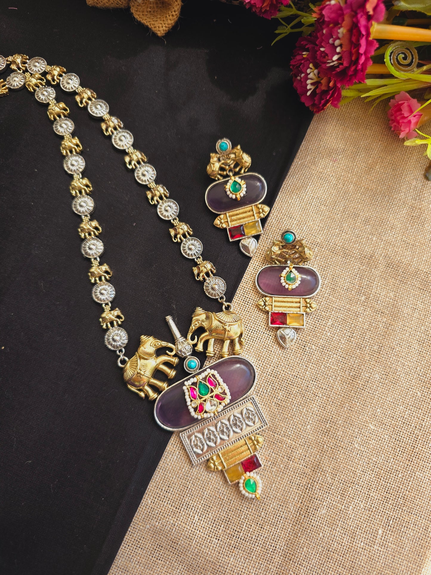 Elephant pachi kundan necklace