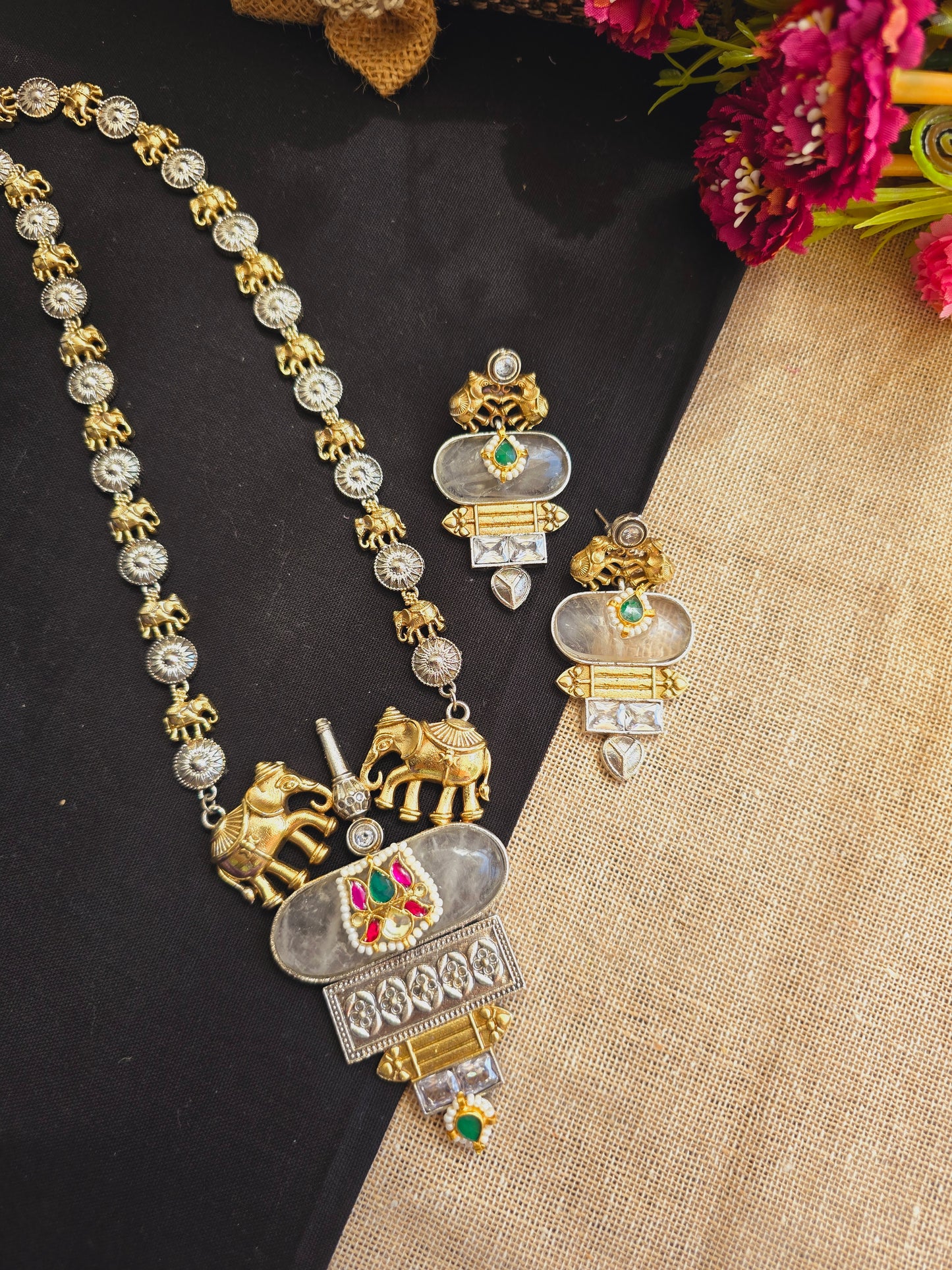 Elephant pachi kundan necklace