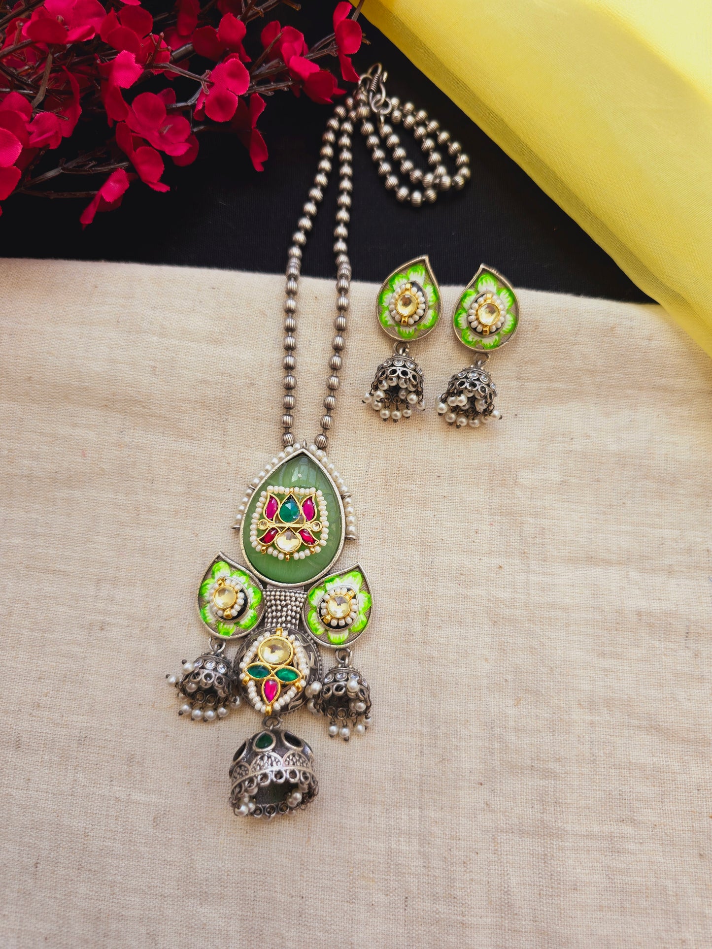 lotus pachi kundan necklace