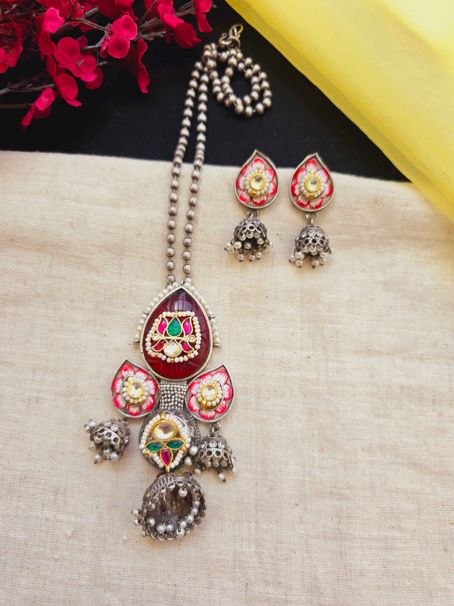 lotus pachi kundan necklace