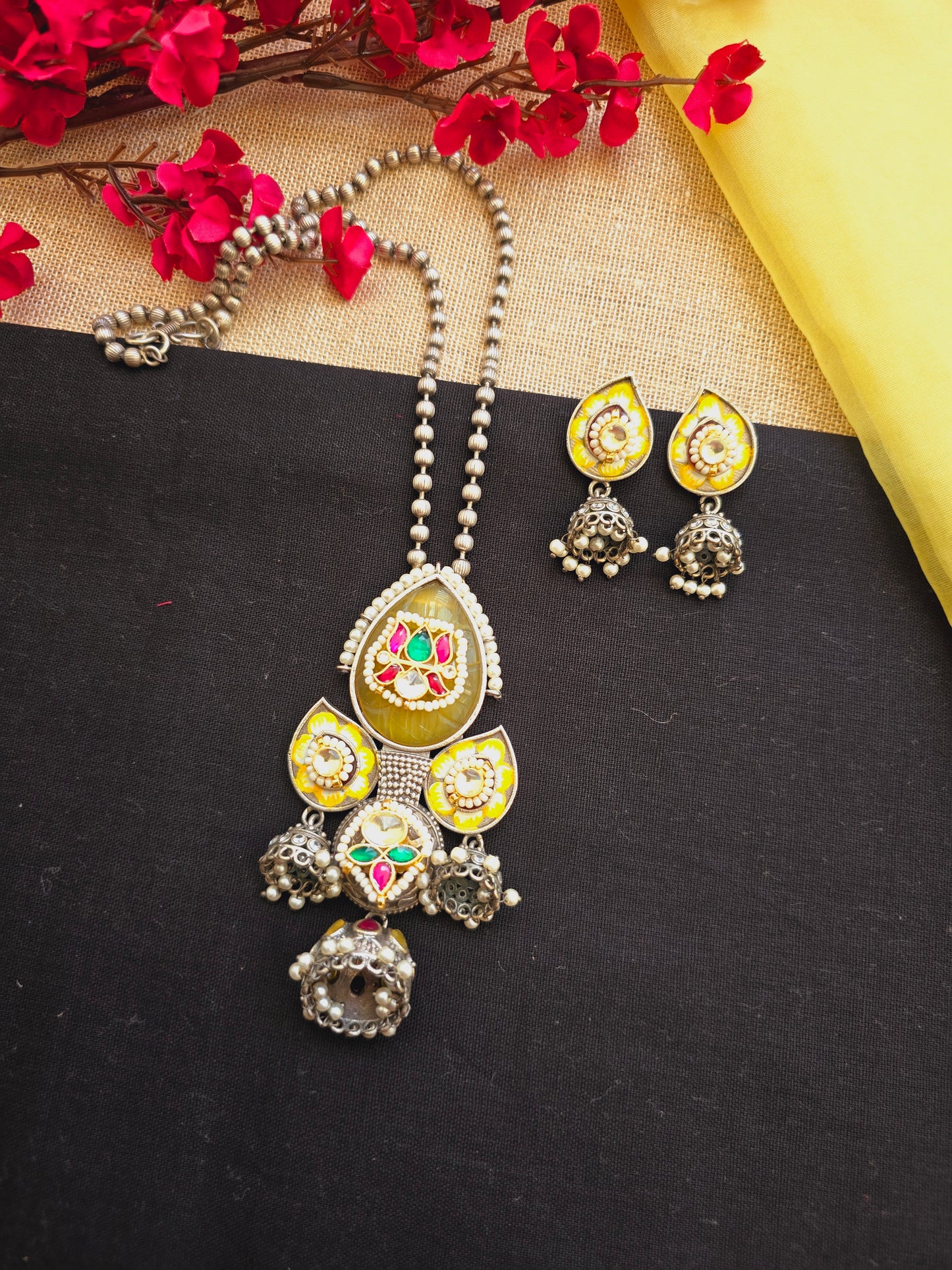 lotus pachi kundan necklace