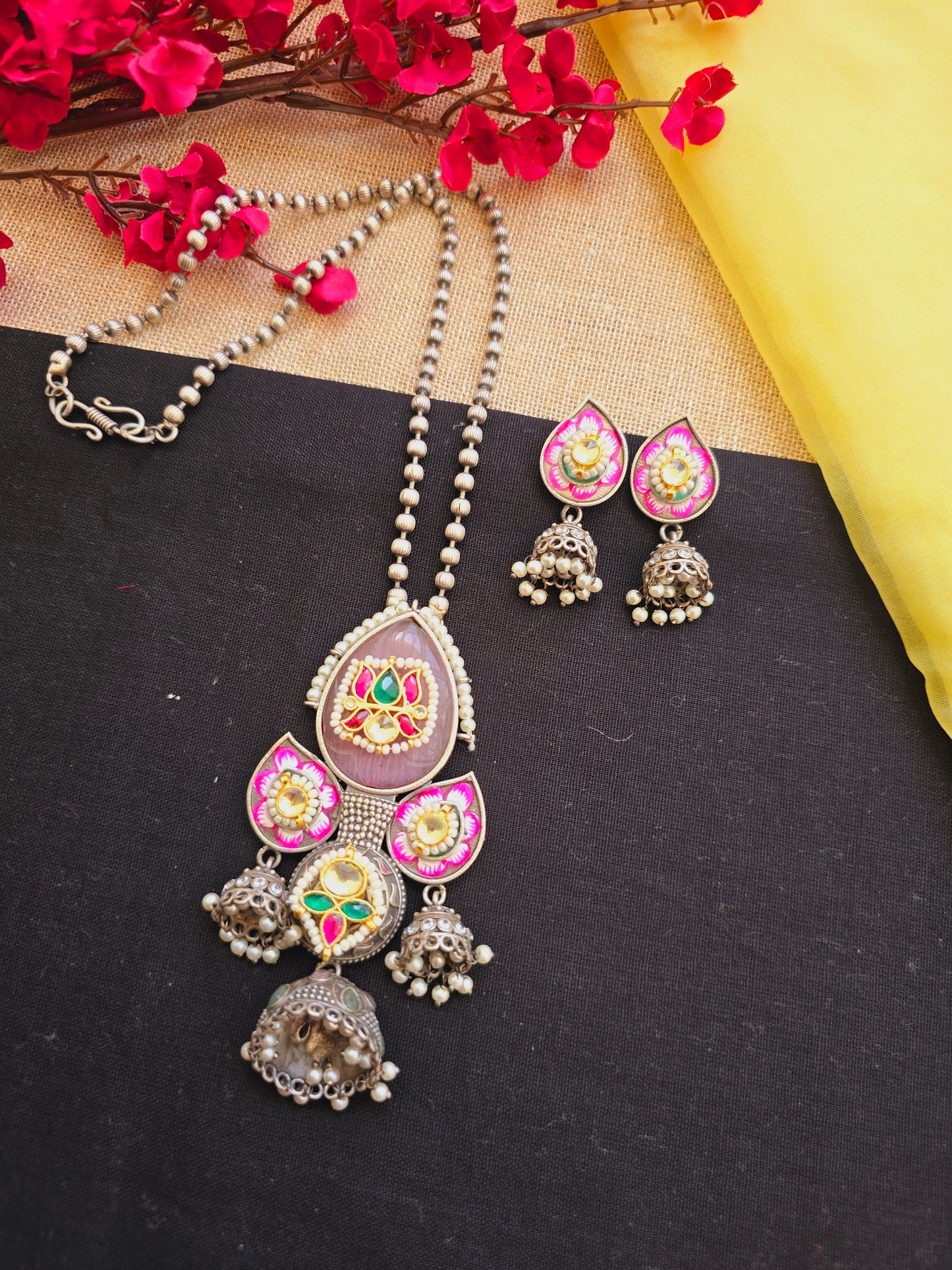 lotus pachi kundan necklace