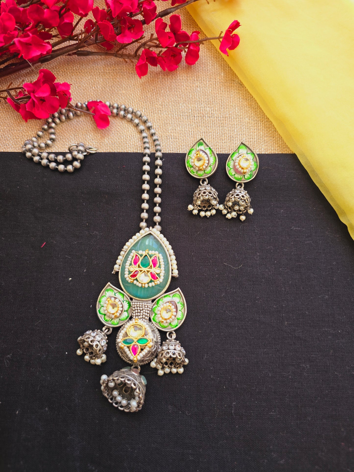 lotus pachi kundan necklace