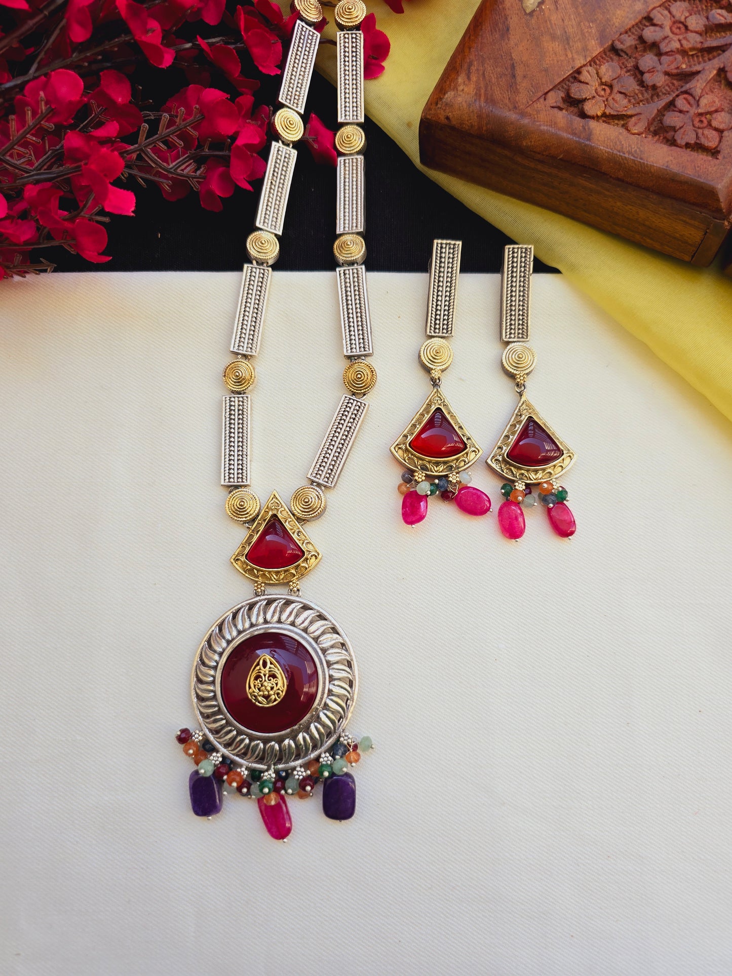 dual tone long harram necklace