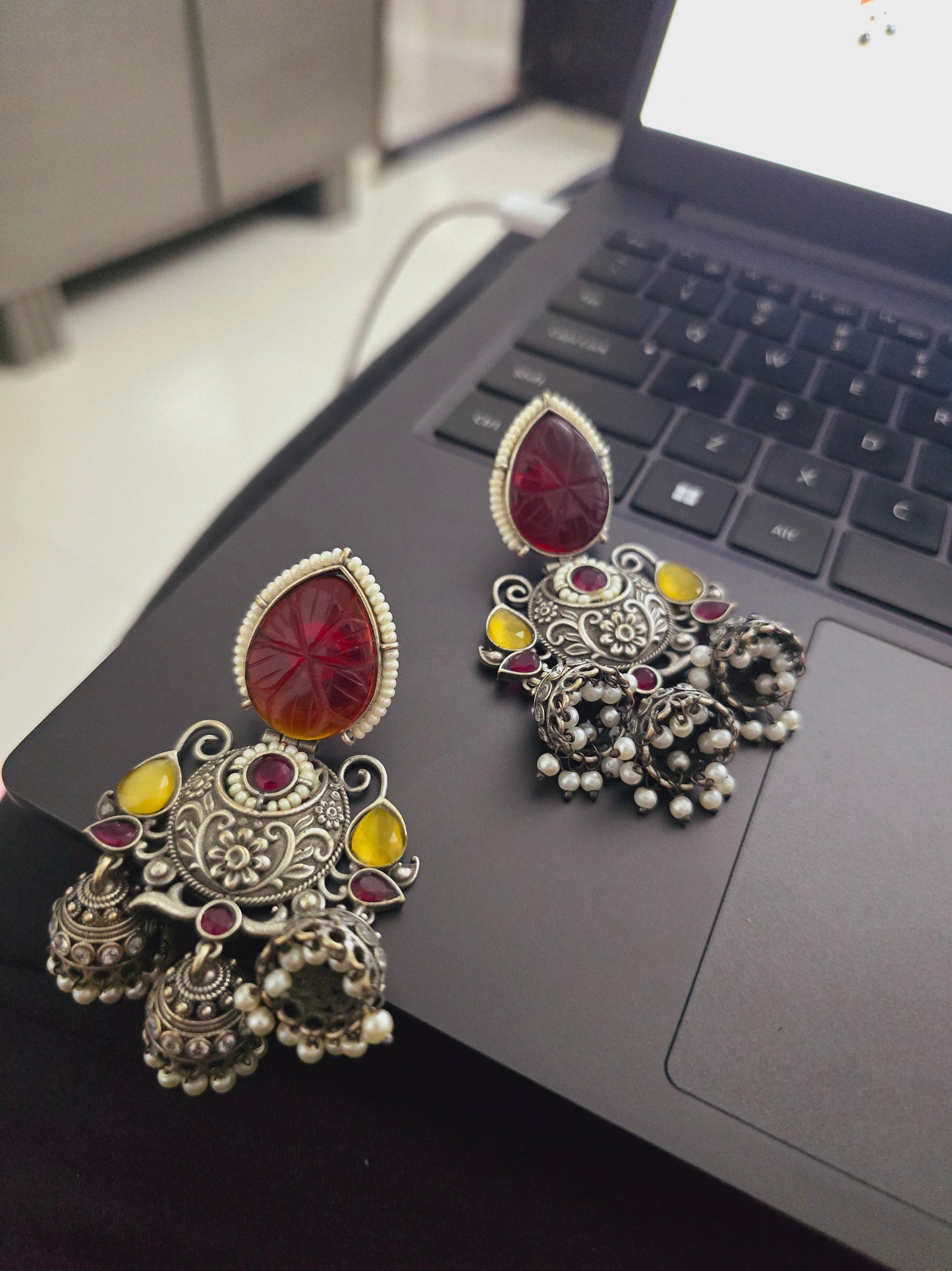 Moh three jhumki earrings