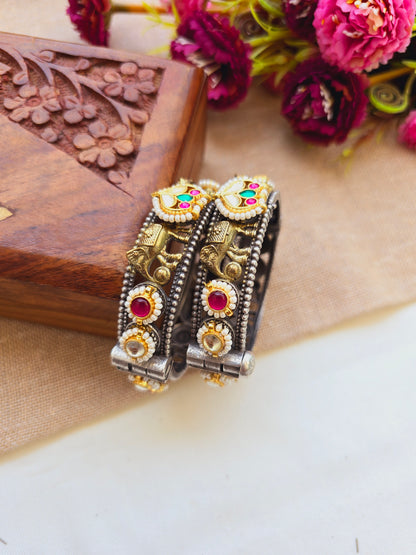 Aarti Large size Mini elephant pachi kundan  kada
