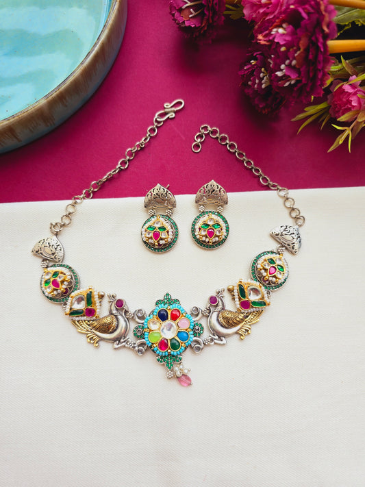 Peacock pachi kundan choker