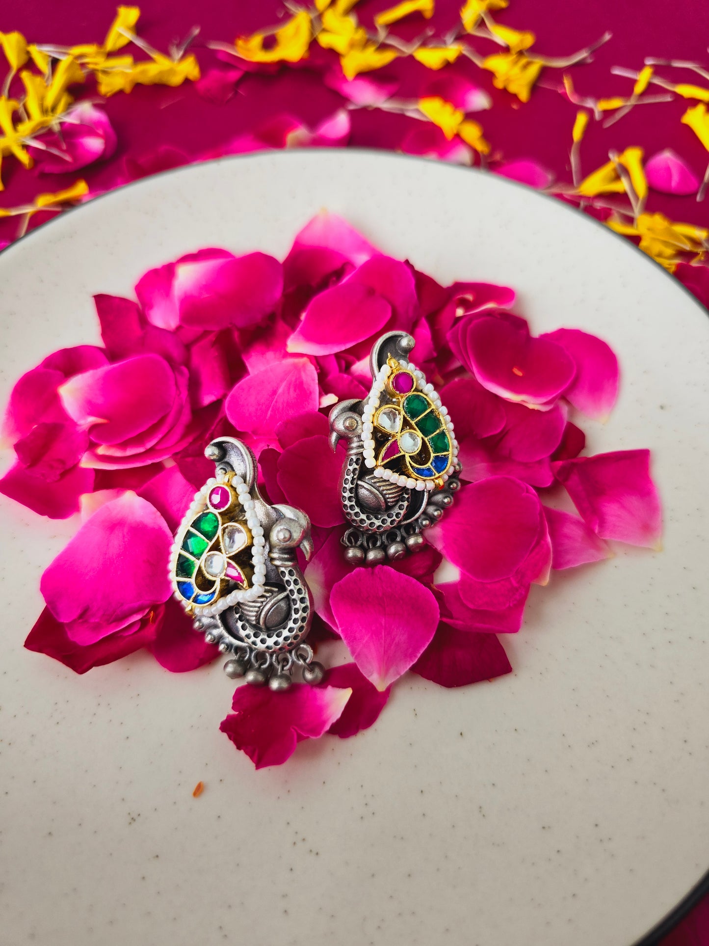 Pachi kundan Peacock studs