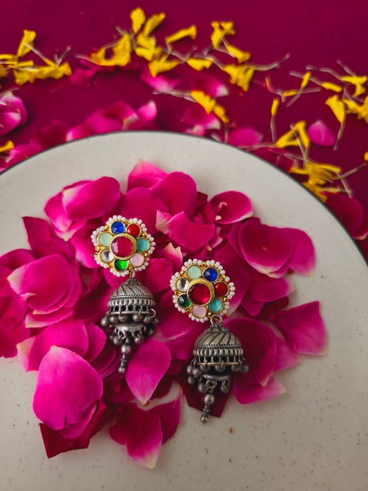 Pachi kundan multicolored jhumki