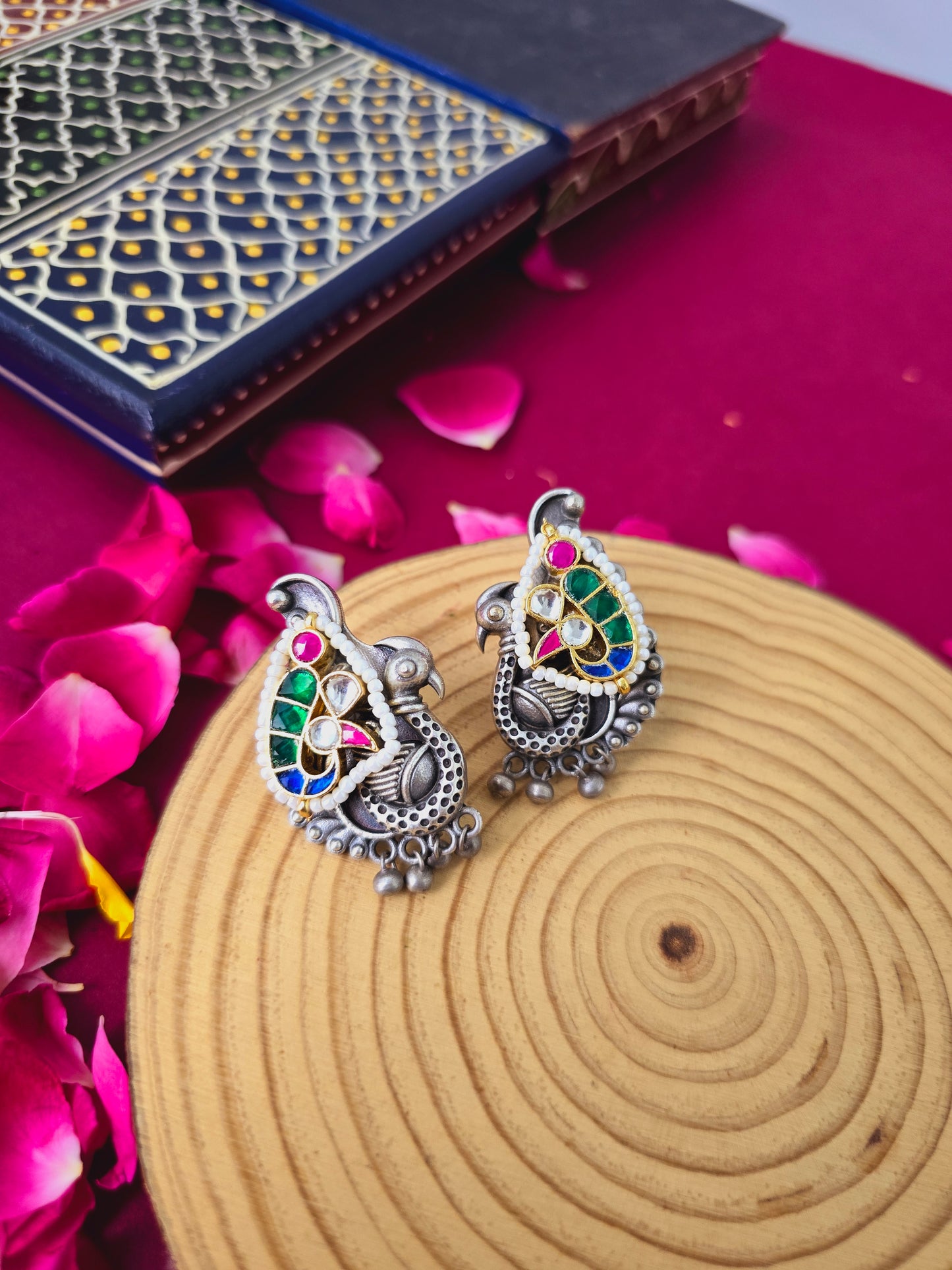 Pachi kundan Peacock studs