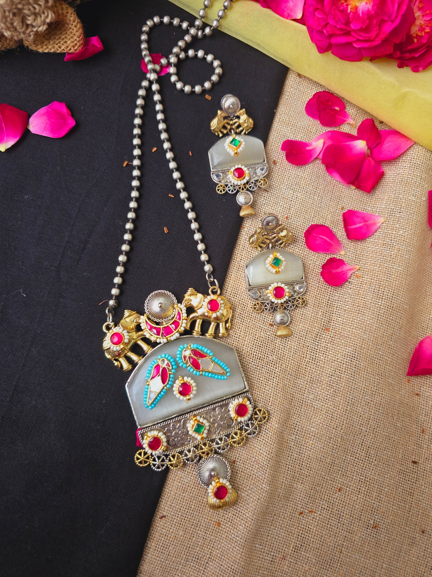 Elephant Pachi kundan necklace