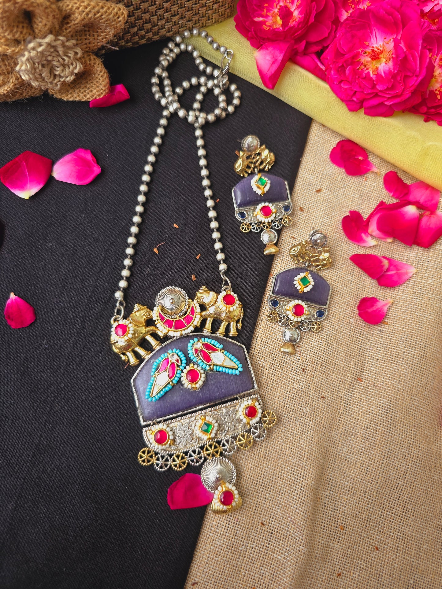 Elephant Pachi kundan necklace