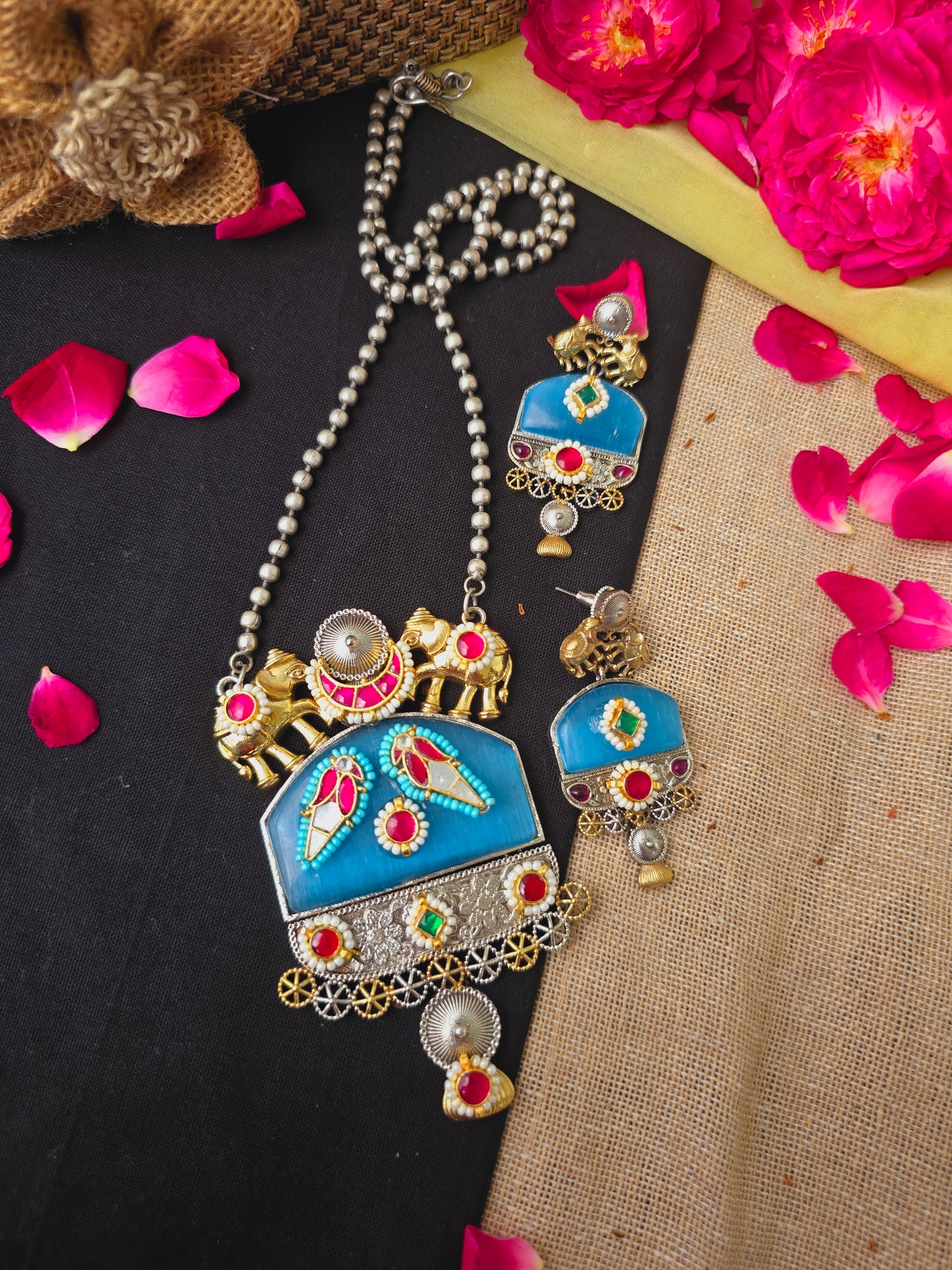 Elephant Pachi kundan necklace