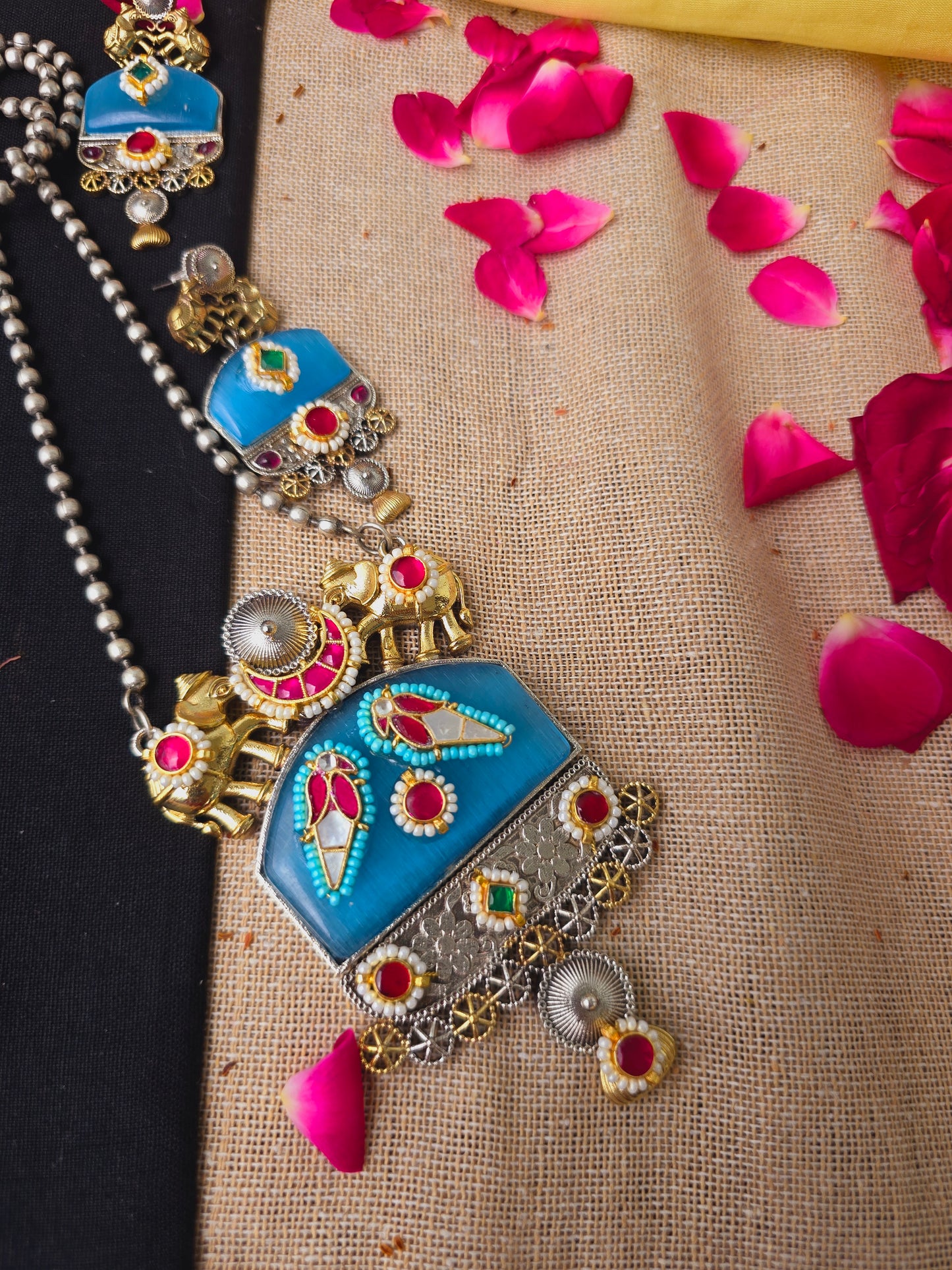 Elephant Pachi kundan necklace