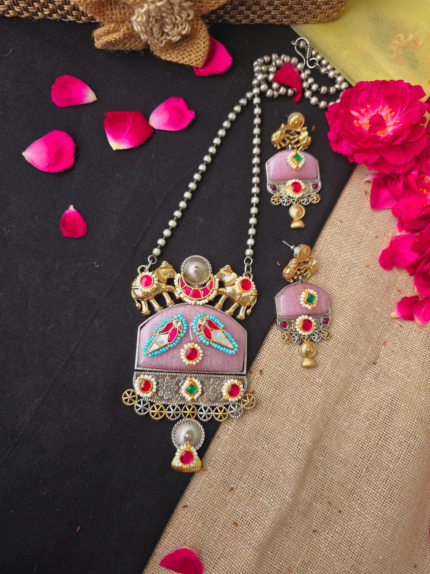 Elephant Pachi kundan necklace