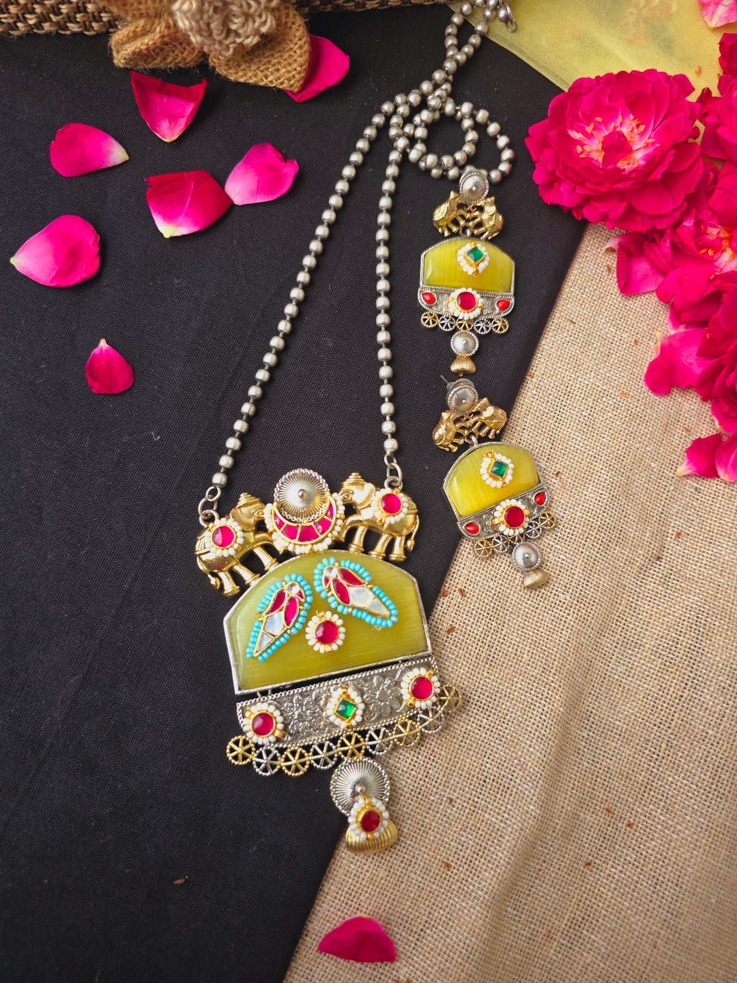 Elephant Pachi kundan necklace