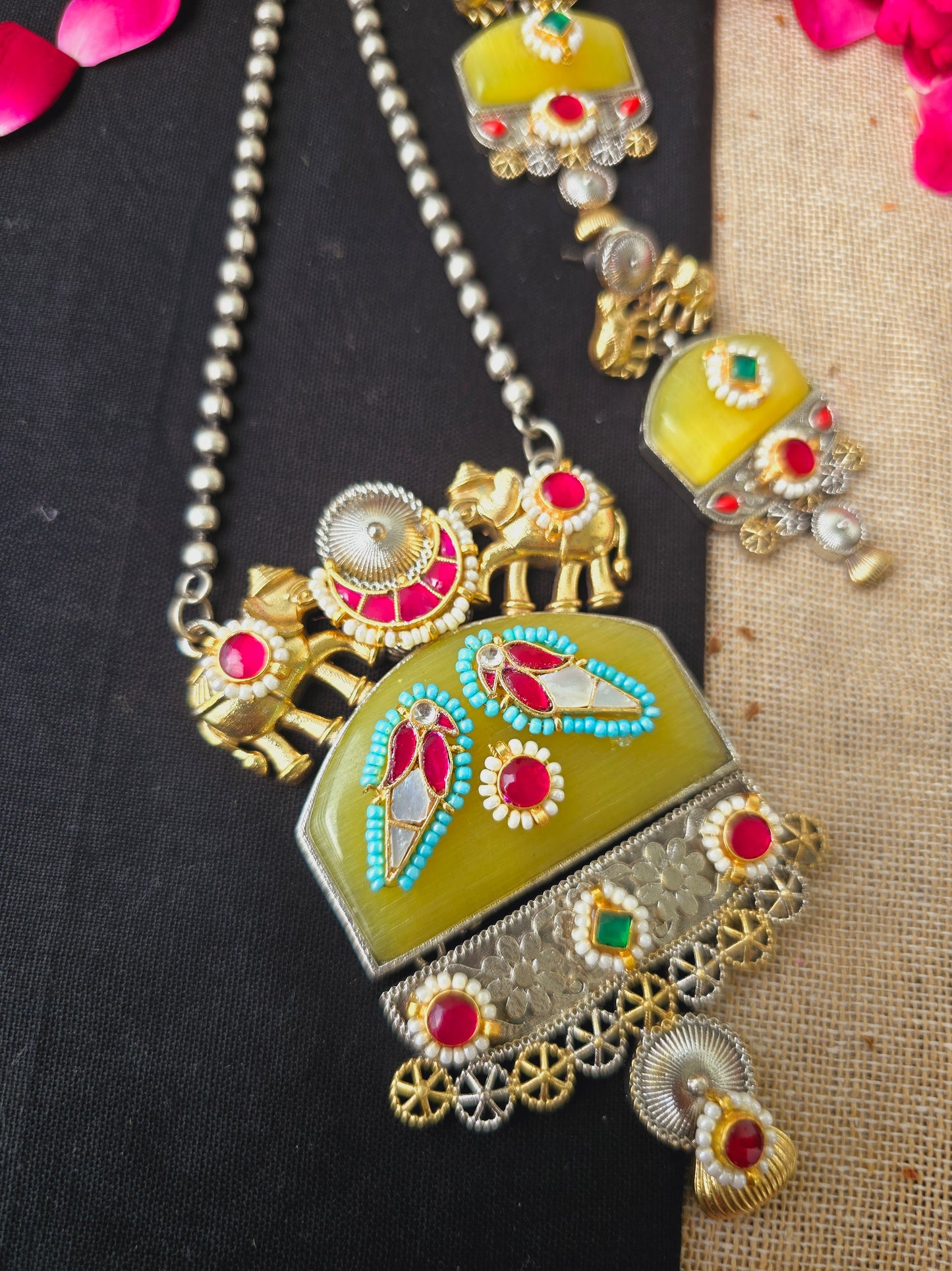 Elephant Pachi kundan necklace